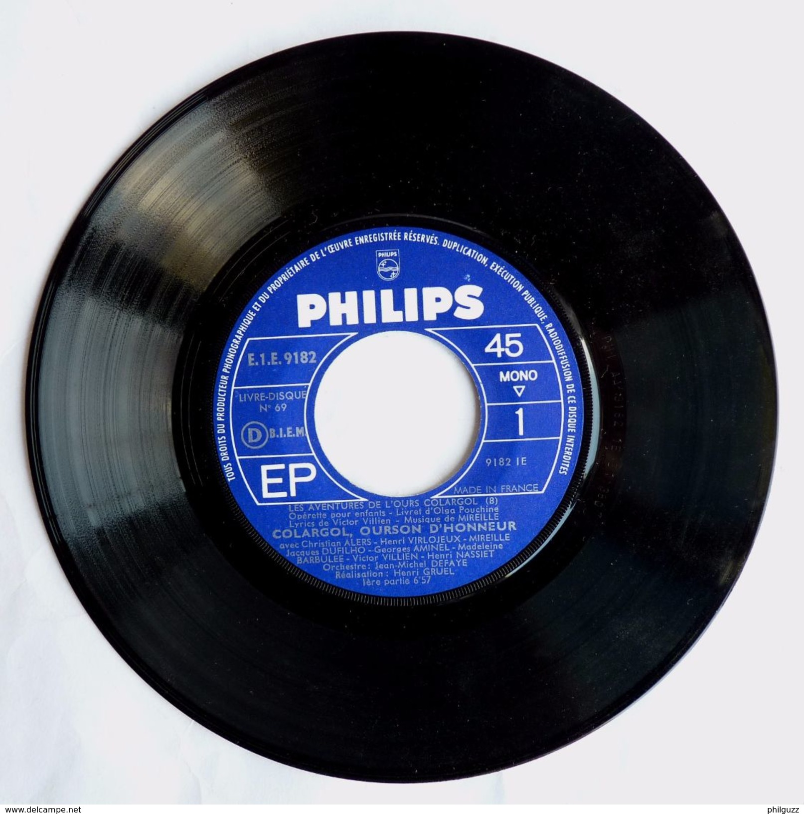 Disque Vinyle 45T LIVRE DISQUE - COLARGOL OURSON D'HONNEUR - 8 Philips E1E9182 1964  Illustration - Collectors