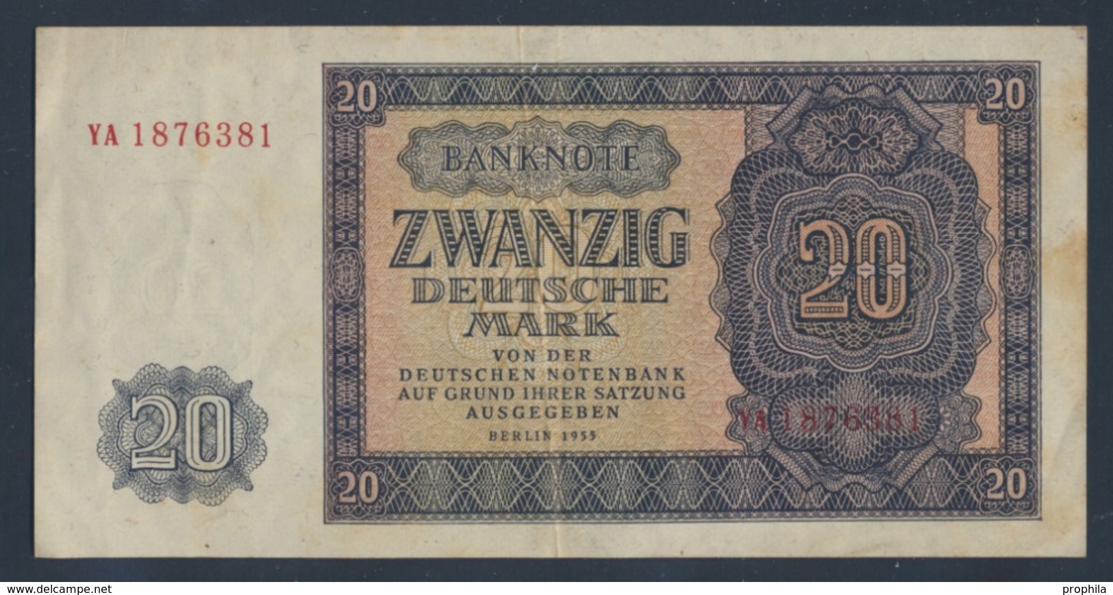 DDR Rosenbg: 351b KN 7stellig, Austauschnote, Serien: YA, YB, ZA Gebraucht (III) 1955 20 Deutsche Mark (9055421 - Sonstige & Ohne Zuordnung