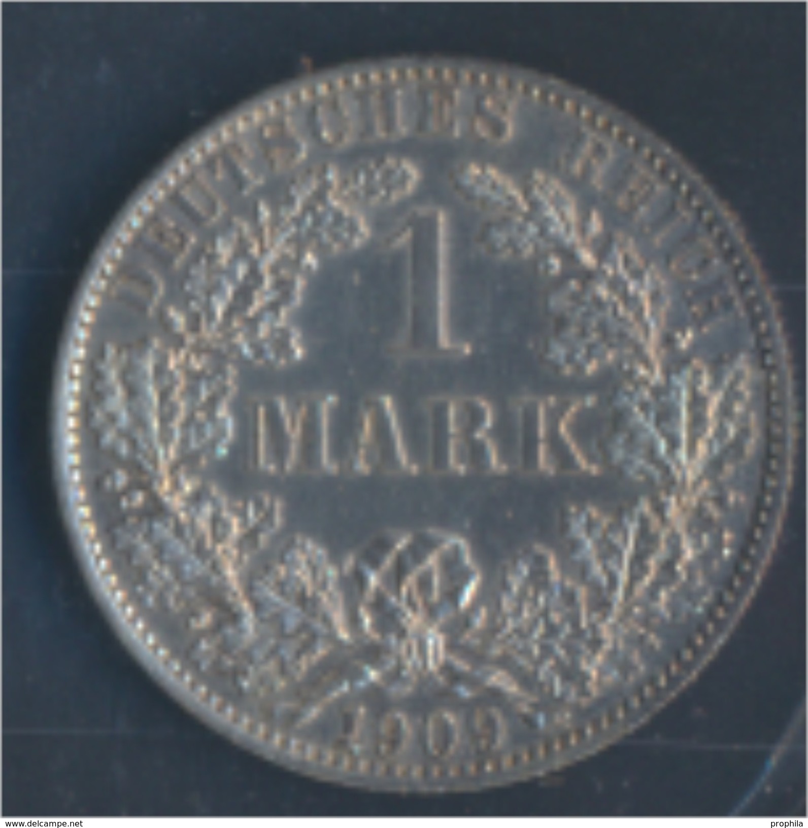 Deutsches Reich Jägernr: 17 1909 A Stgl./unzirkuliert Silber 1909 1 Mark Großer Reichsadler Im Eichen (7859338 - 1 Mark