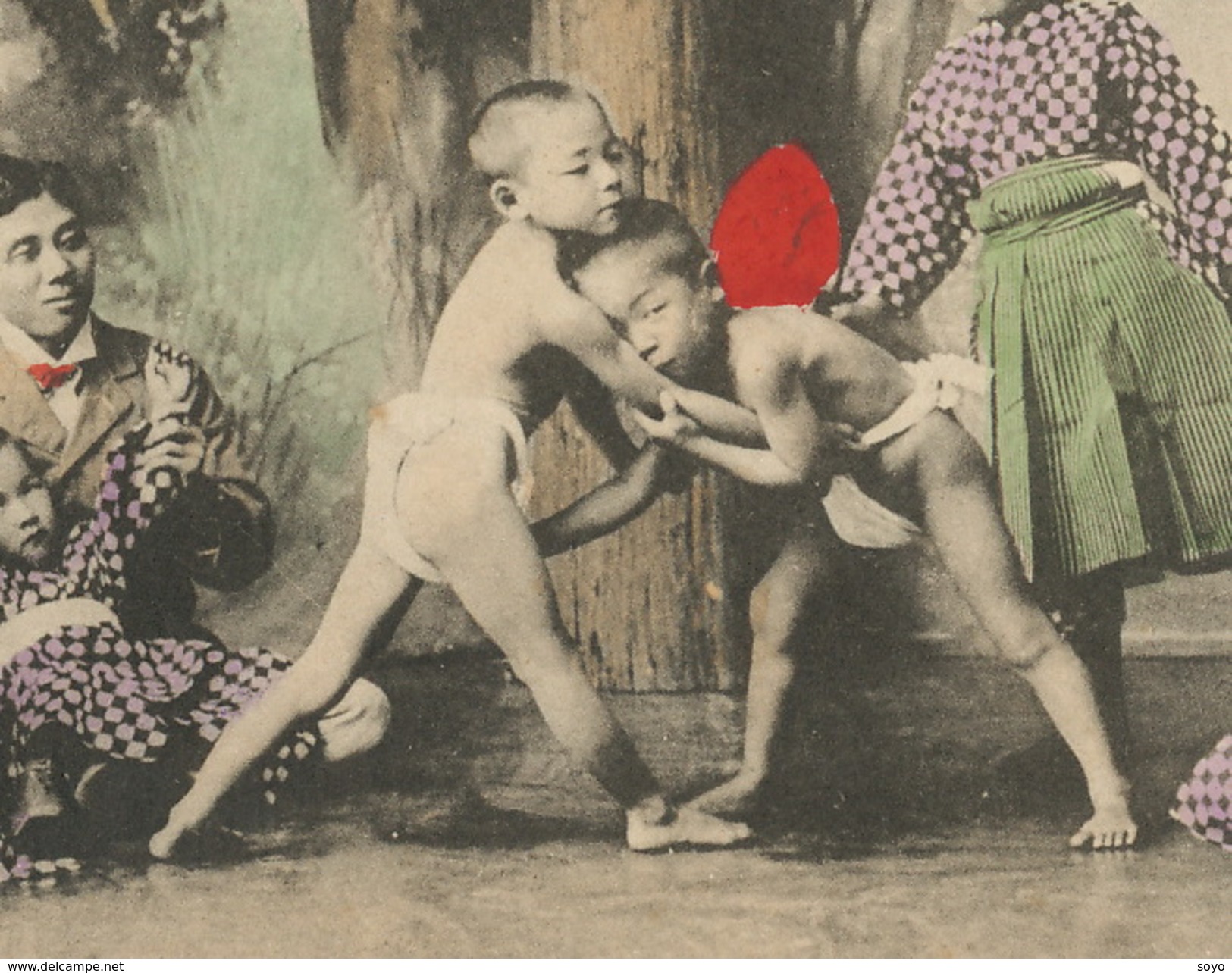 Lutte Wrestling Jeune Enfants Nus Au Japon Hand Colored Sumo P. Used Shanghai Type Blanc Chine Bureau Français - Lutte