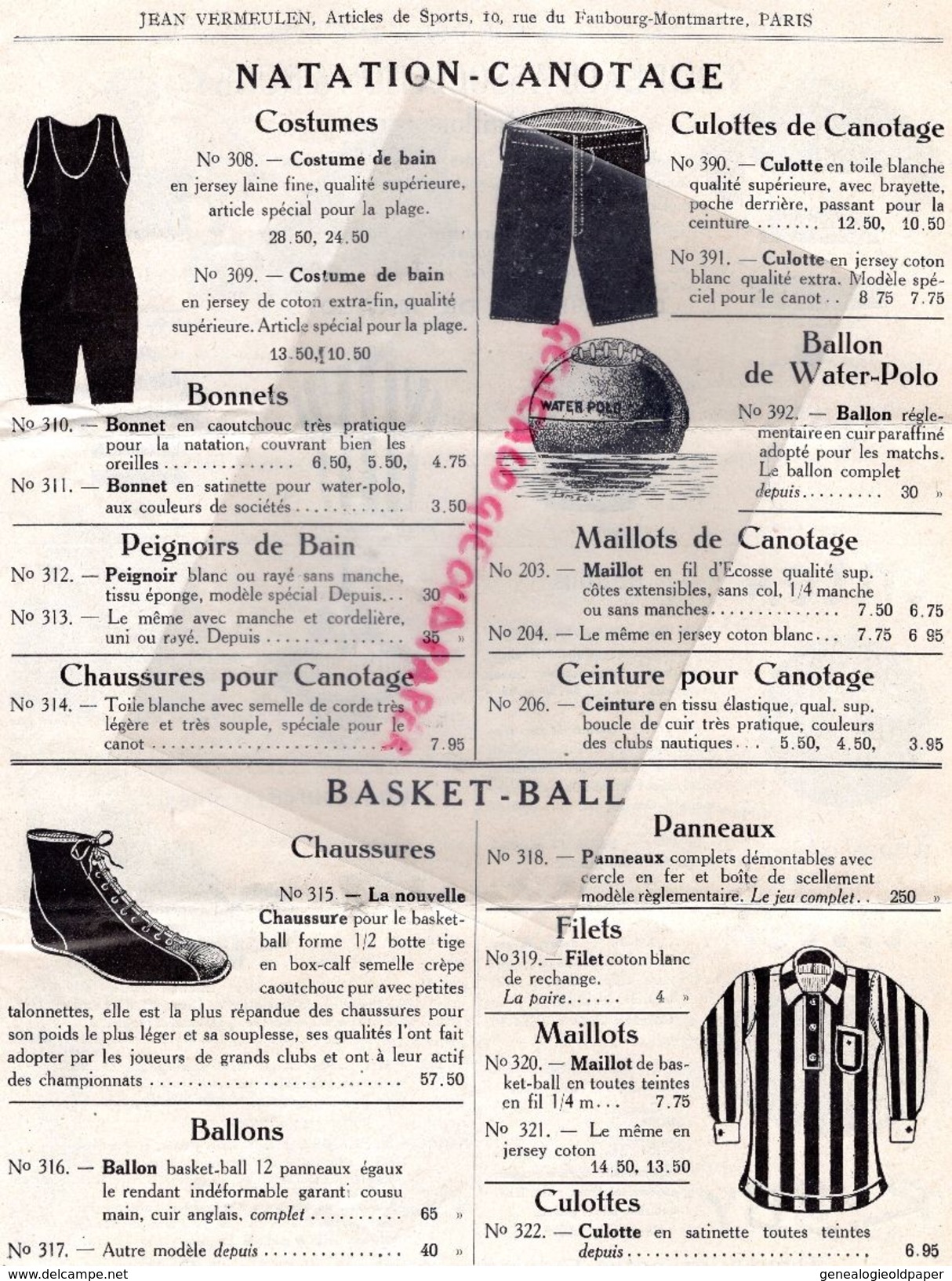 75-PARIS- RARE CATALOGUE JEAN VERMEULEN- 1924-25- 10 RUE FG MONTMARTRE-ATHLETISME-TENNIS-BOXE-CYCLISME-PATINAGE-FOOT-