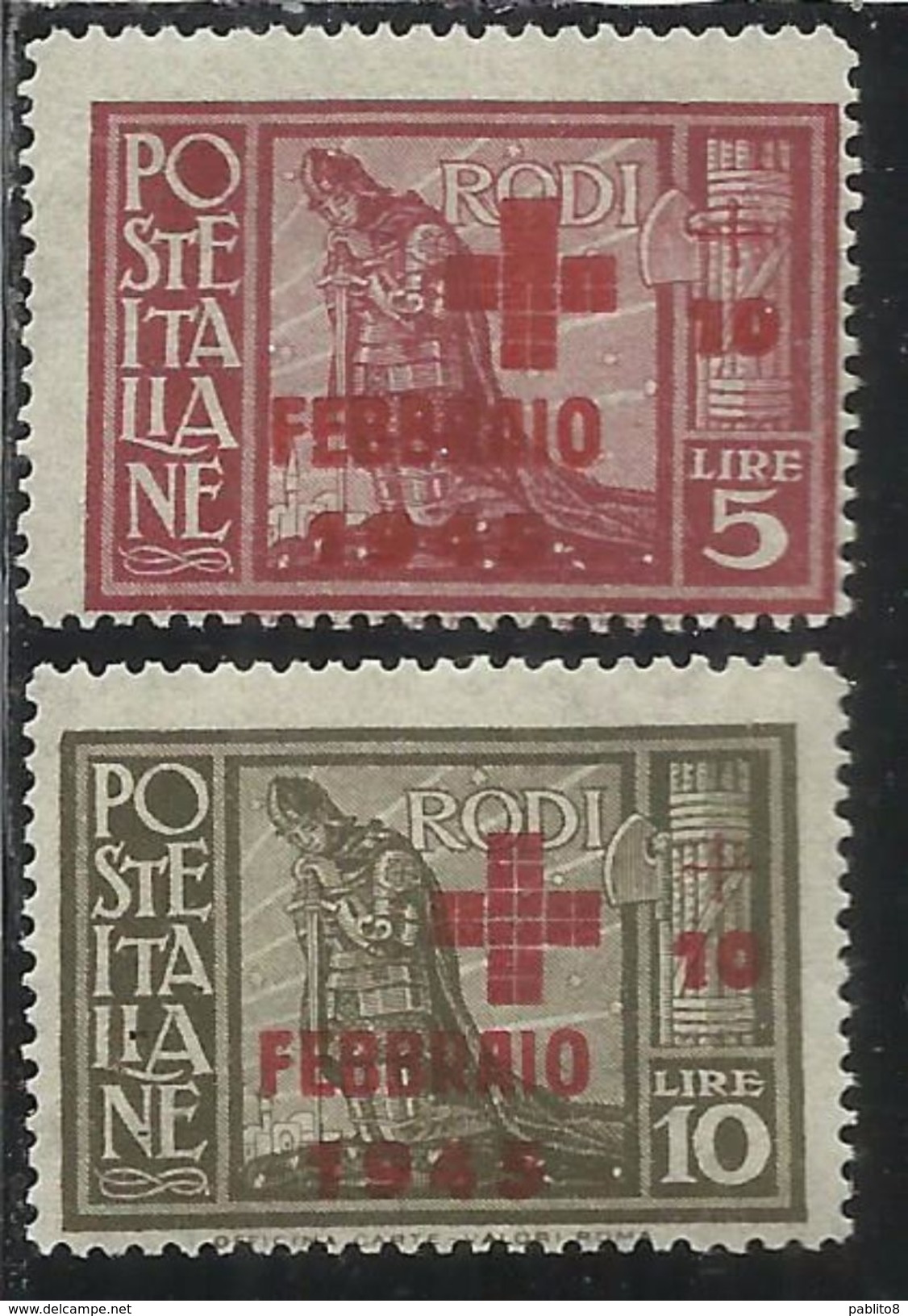 EGEO 1945 PRO CROCE ROSSA SOPRASTAMPATI PITTORICA OVERPRINTED SERIE COMPLETA RED CROSS COMPLETE SET MNH - Egeo (Ocu. Alemana)