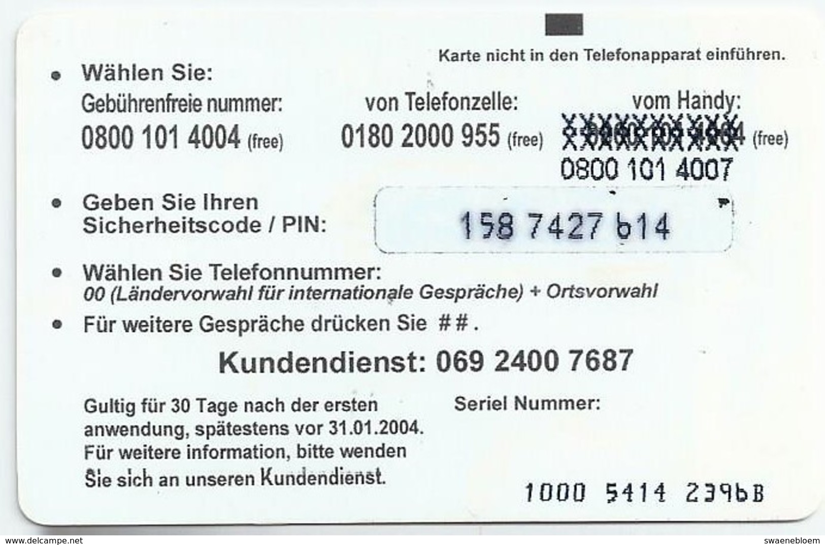DE.- Telefoonkaart. Voice Telecom. Eurovoice. Eifeltoren. Seriel Nummer: 1000 5414 239bB - [2] Móviles Tarjetas Prepagadas & Recargos