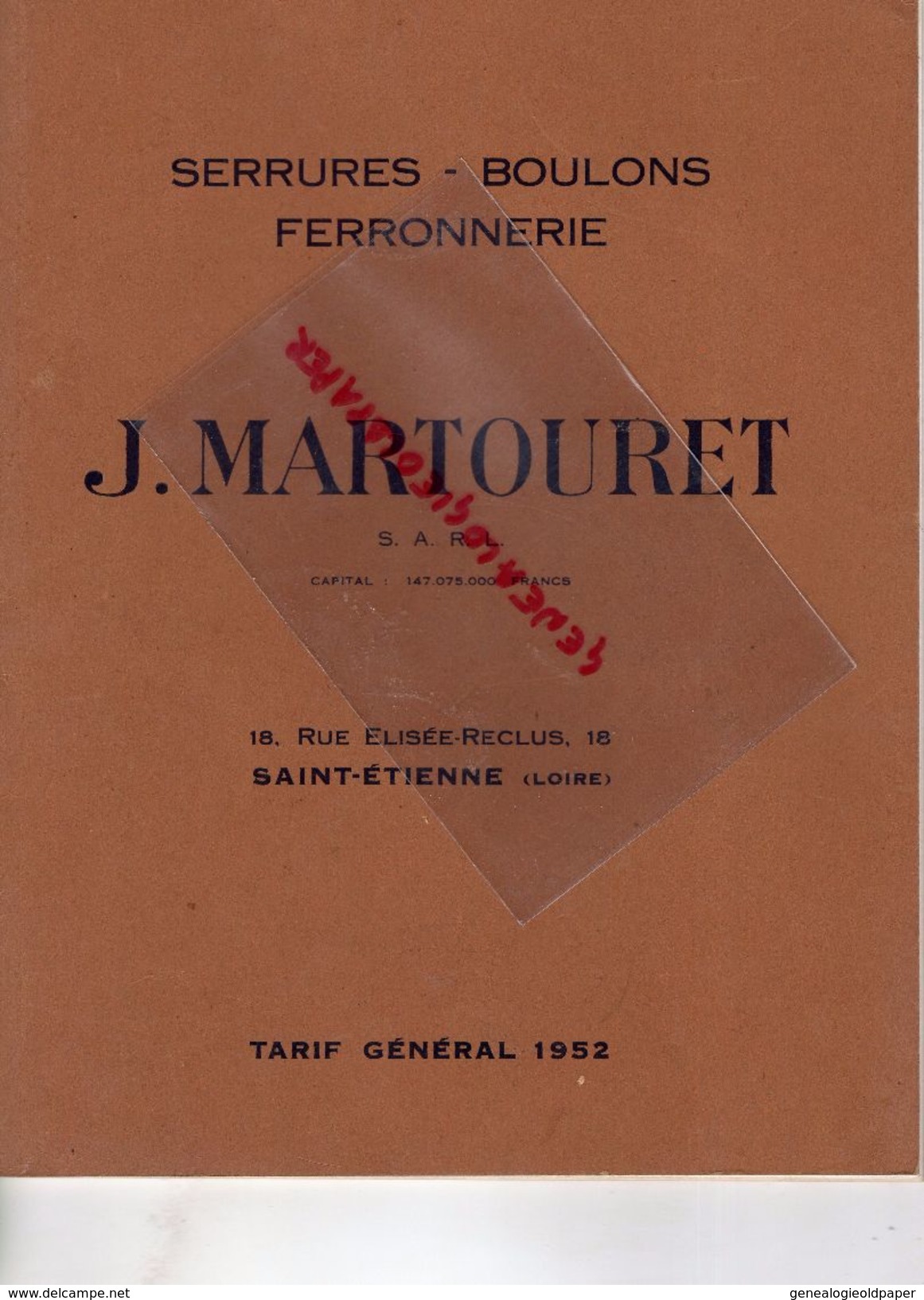 42-ST SAINT ETIENNE-MONISTROL SUR LOIRE-TERRENOIRE- RARE BEAU CATALOGUE J. MARTOURET-1952-SERRURES BOULONS FERRONNERIE- - Ambachten