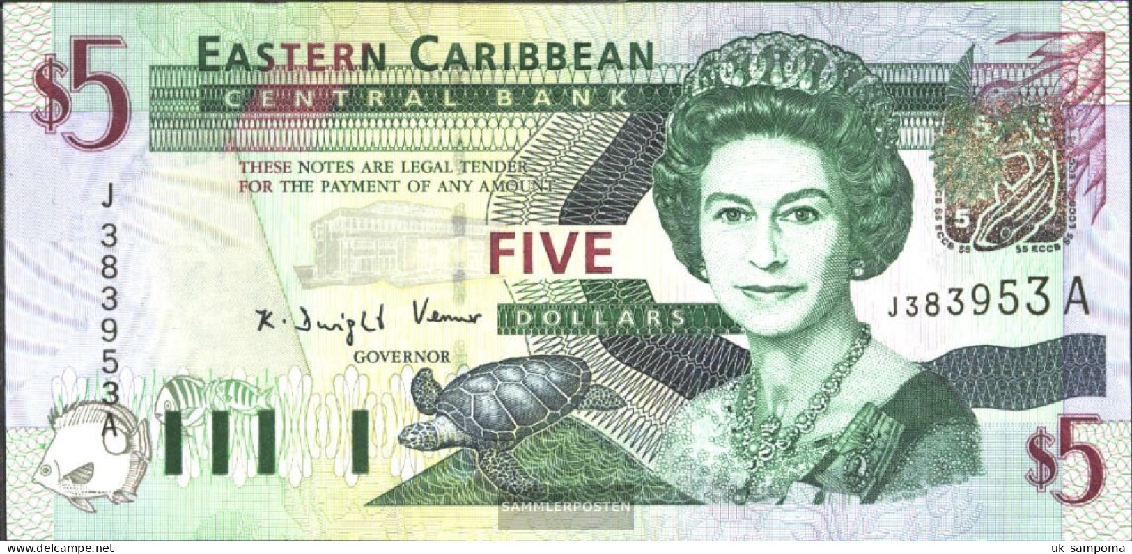 United Caribbean States Pick-number: 42a, Suffix Letter A Uncirculated 2003 5 Dollars - Oostelijke Caraïben