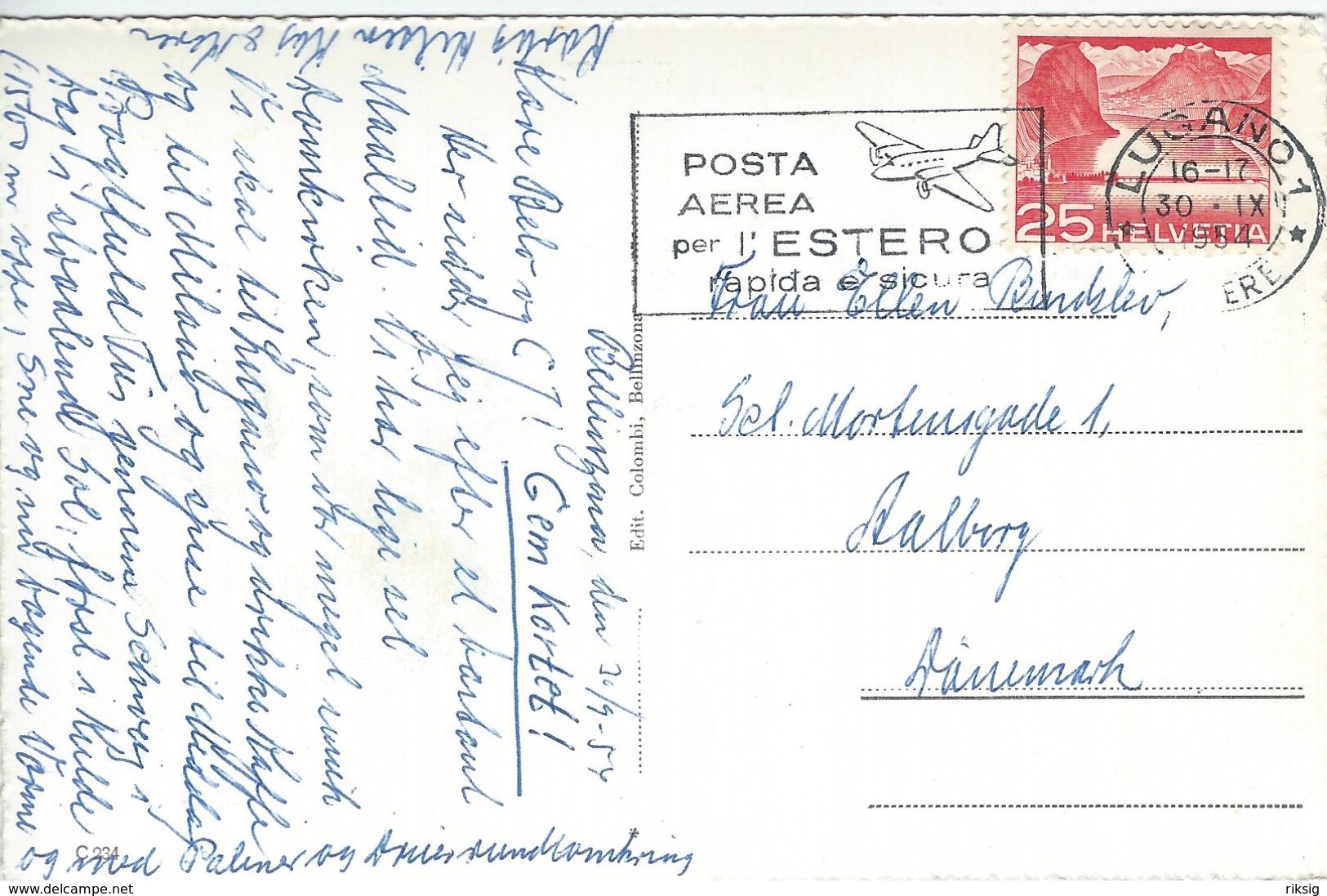 Saluti Da Bellinzona. Sent To Denmark 1954  Switzerland.   S-4104 - Sent