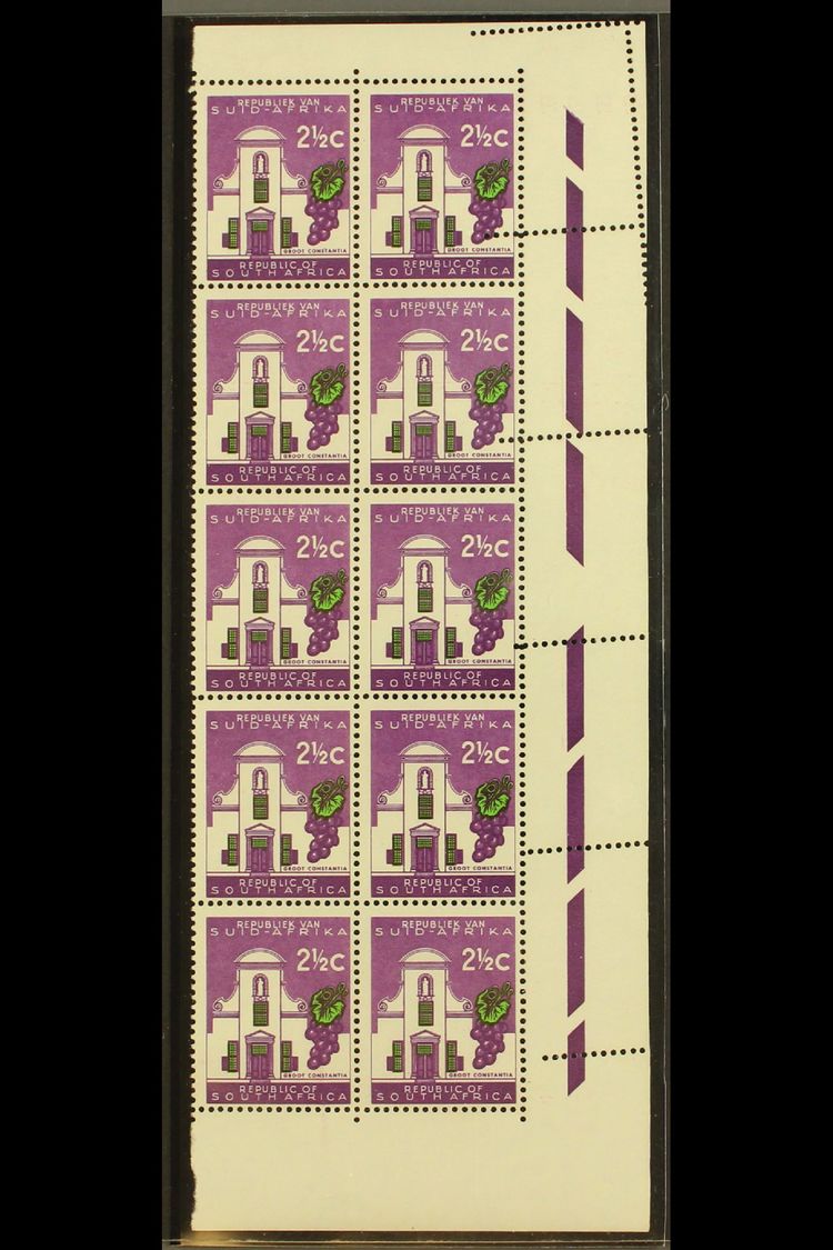 RSA VARIETY 1963-7 2½c Bright Reddish Violet & Emerald, Wmk RSA, Corner Marginal BLOCK OF TEN (2x5 Rows) With Extra Stri - Zonder Classificatie