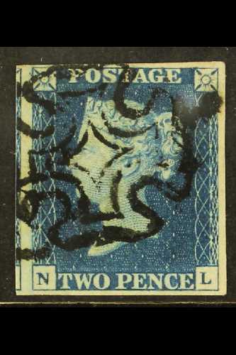 1840 2d Deep Blue 'NL' Plate 2, SG 4, Used With 4 Good / Huge Margins (portion Of Adjoining Stamp At Left), Cancelled By - Autres & Non Classés