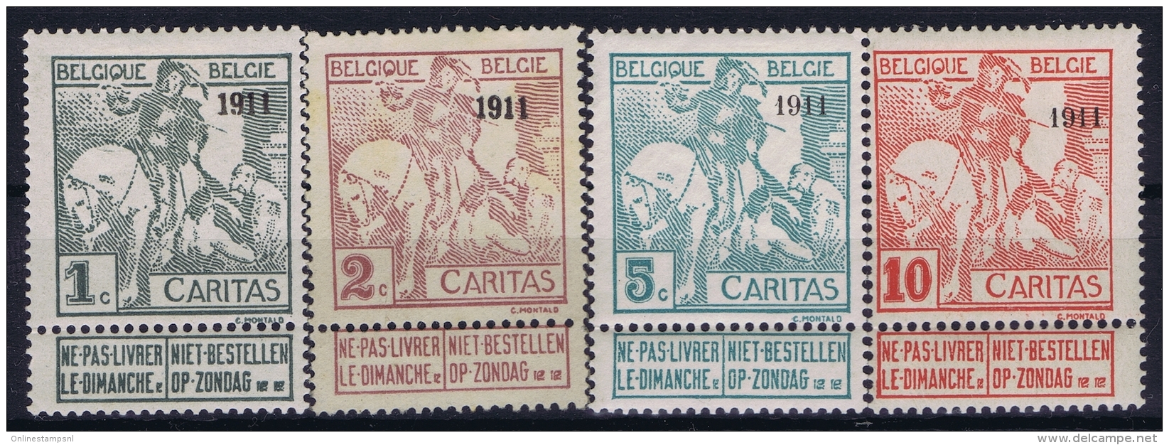 Belgium: OBP 92 -98 MH/* Flz/  Charniere Caritas  2 C Has Spot - 1910-1911 Caritas