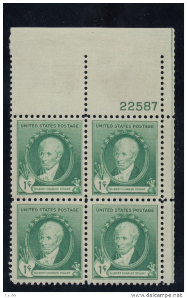Sc#884-885-886-887 1-, 2-, 3-, 5-cent Painters Famous Americans Issue, Plate # Block Of 4 MNH Stamps - Plaatnummers