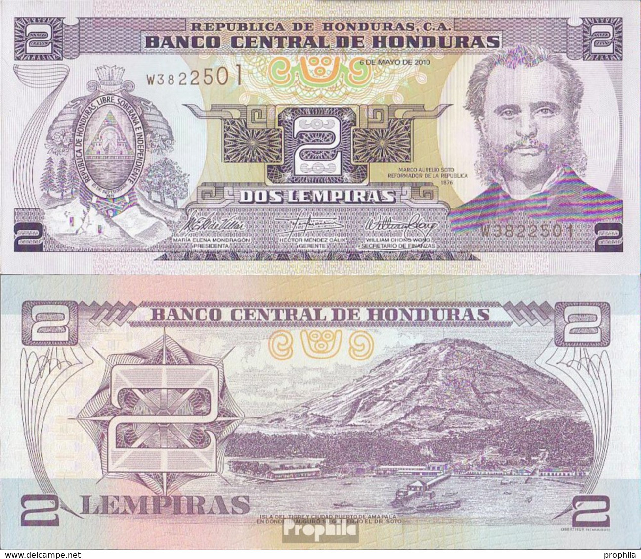 Honduras Pick-Nr: 90 (2010) Bankfrisch 2010 2 Lempiras - Honduras