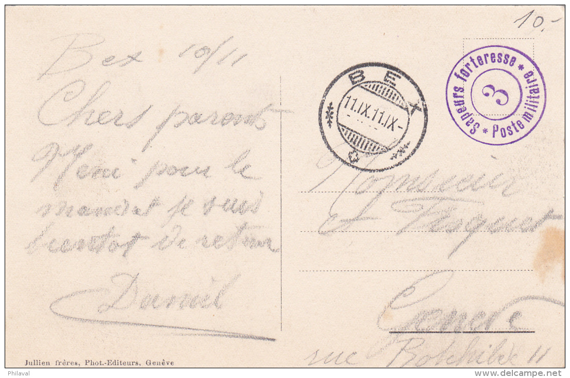 BEX : Tour De Duingt Et Dent De Morcles - 1911 - Cachet Militaire Sapeurs Forteresse 3 - Morcles