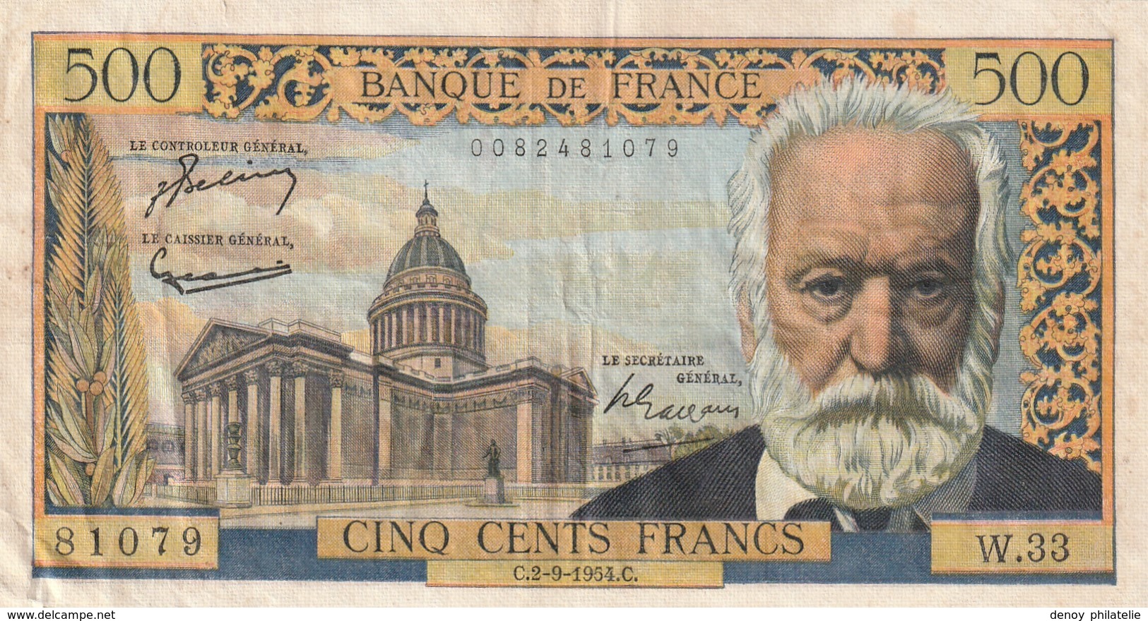 Billet 500 Francs Victor Hugo Du 2 9 1954 TTB+ - 500 F 1954-1958 ''Victor Hugo''