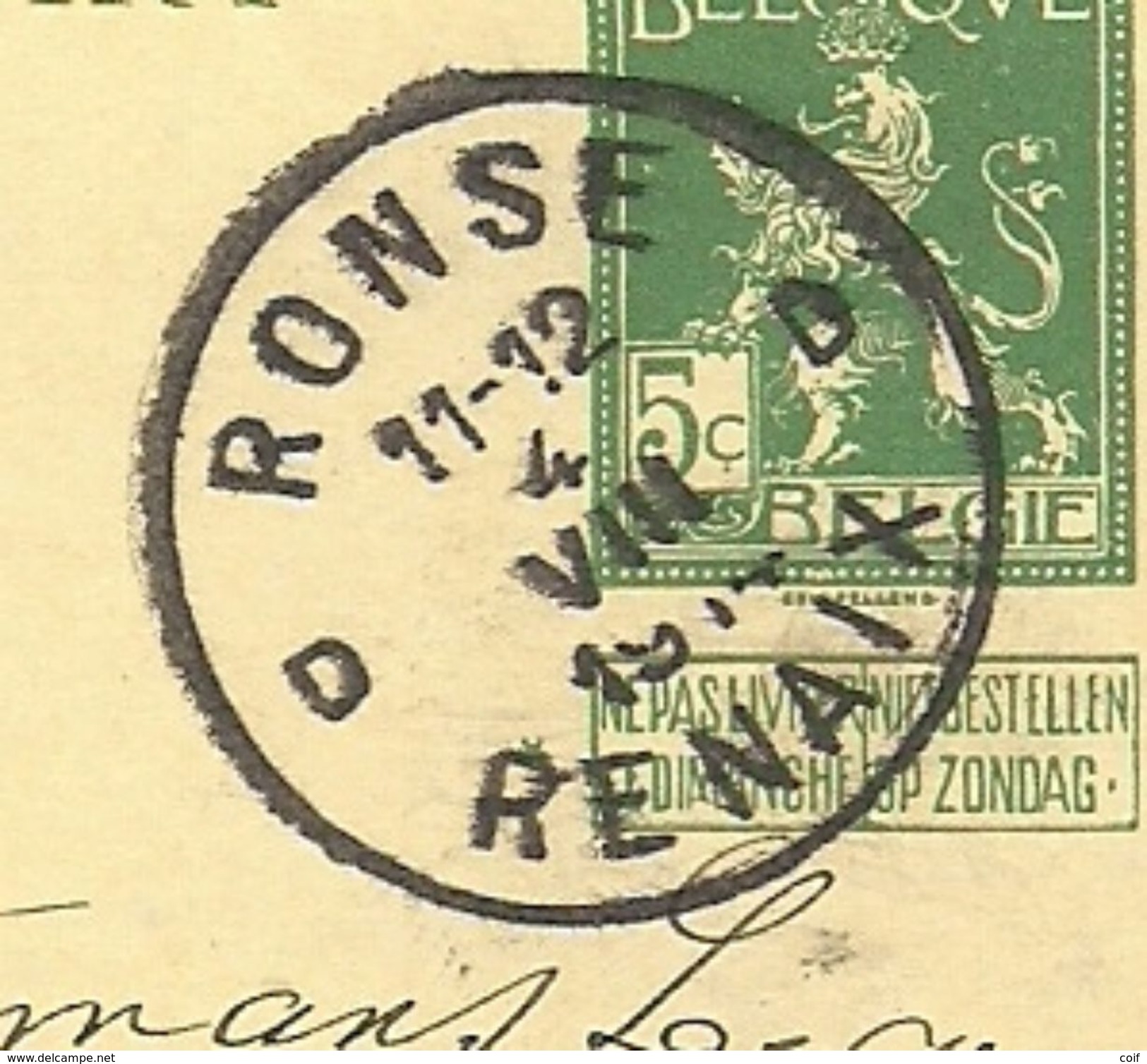 Entier Stempel RONSE / RENAIX  Op 4/08/1914 Naar LEUZE (Offensief W.O.I)  / (éérste Dag Oorlog) - Unbesetzte Zone