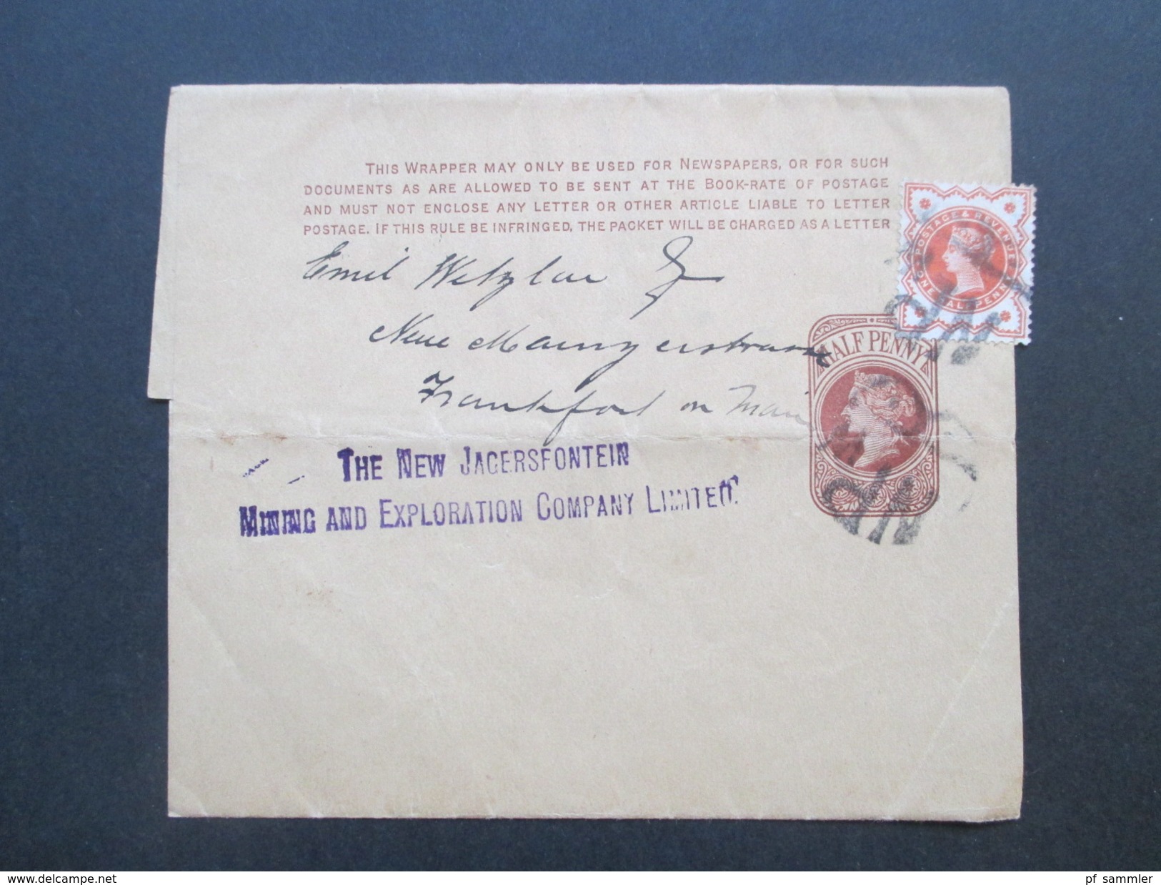 GB Streifband Half Penny Mit Zusatzfrankatur Stempel NP. The New Jagersfontein  Mining And Exploration Company Limited - Brieven En Documenten