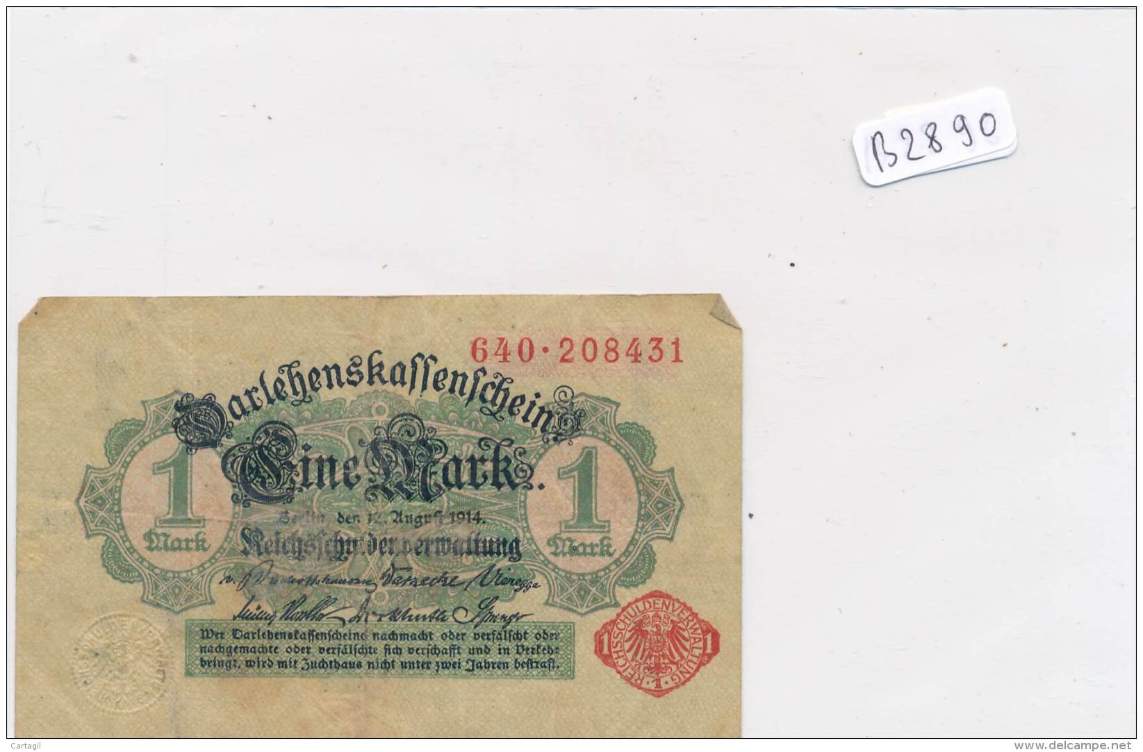 Billets -B890-Allemagne - Darlehenskassenschein 1 Mark 1914 (type, Nature, Valeur, état... Voir  Double Scans) - [13] Bundeskassenschein