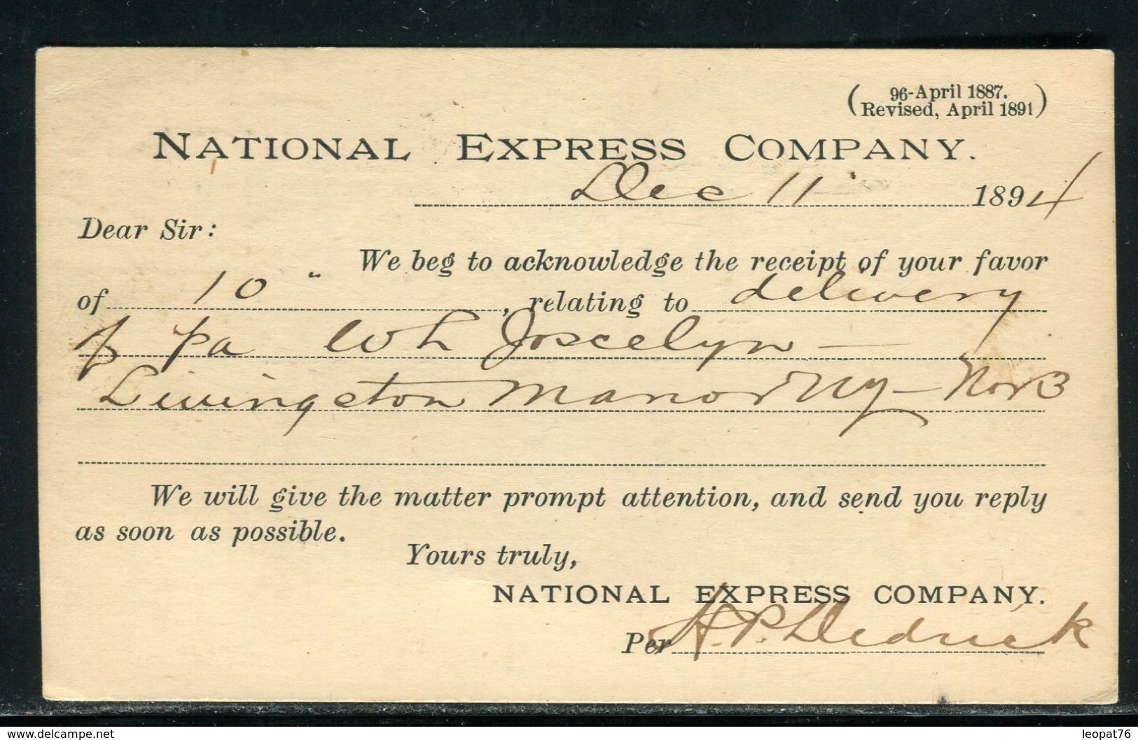 Etats Unis - Entier Postal Commercial De New York En 1894 - Ref D247 - ...-1900