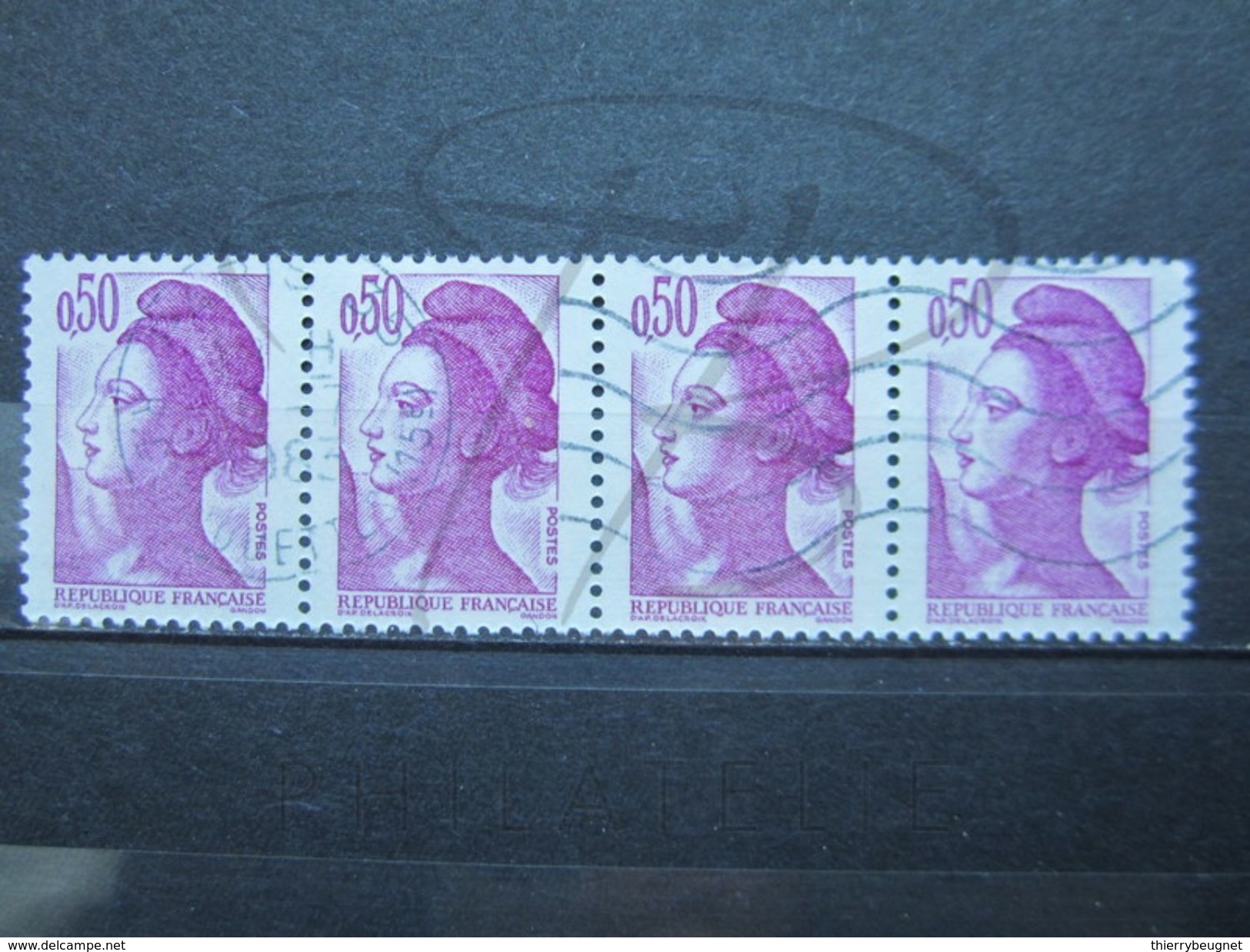 VEND BEAUX TIMBRES DE FRANCE N° 2184b EN BANDE DE 4 , SANS BANDE PHOSPHORE !!! - Oblitérés