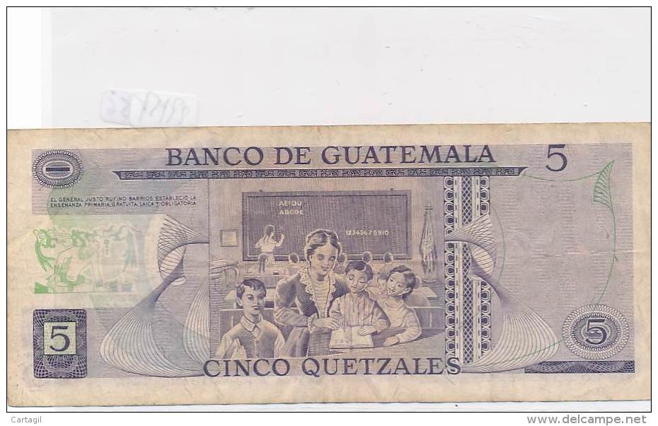 Billets -B2956 - Guatémala -5  Quetzales  1980 (type, Nature, Valeur, état... Voir  Double Scans)-Envoi Gratuit - Guatemala