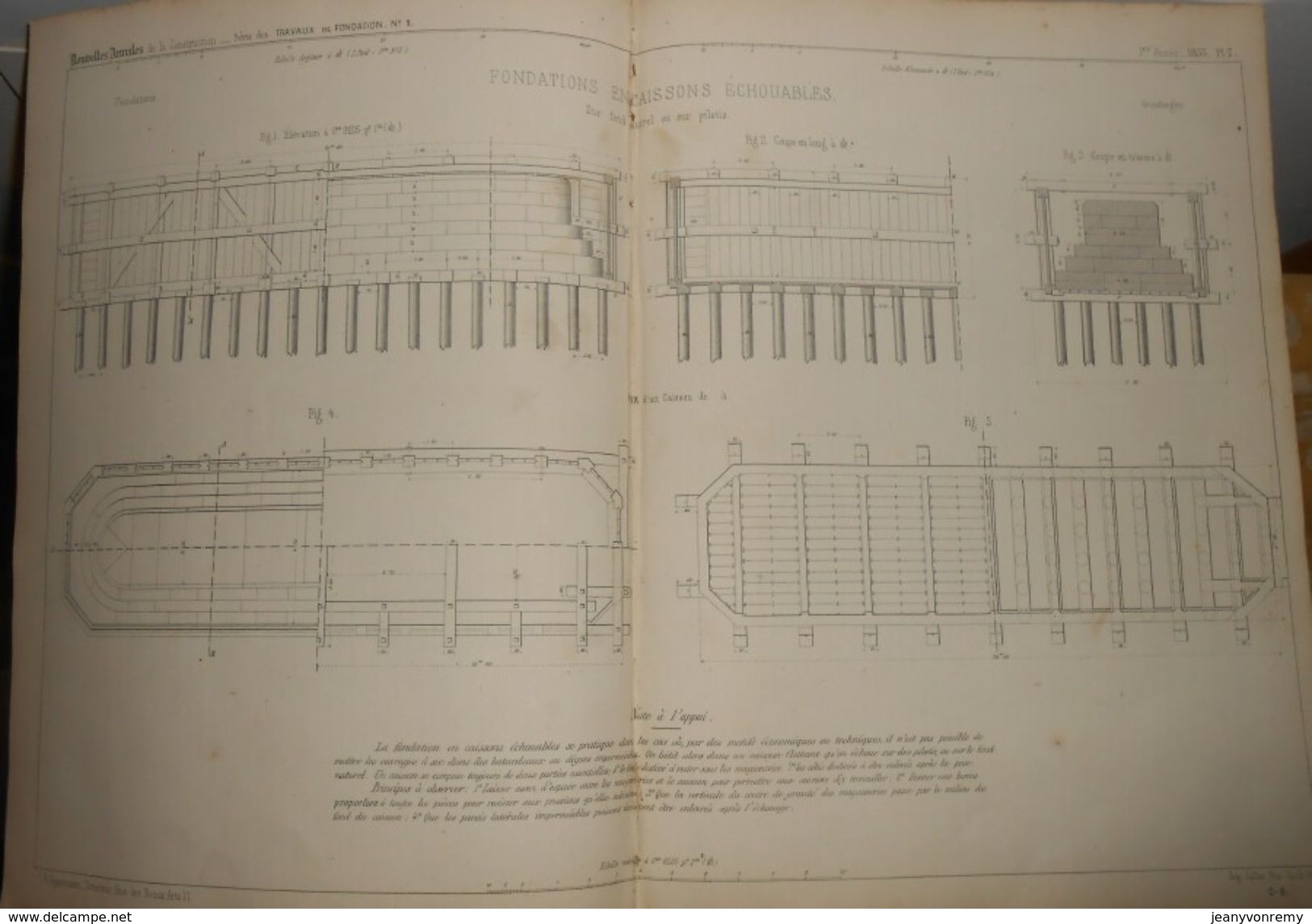 Plan D'une Fondation En Caisson Sur Pilotis. 1855. - Public Works