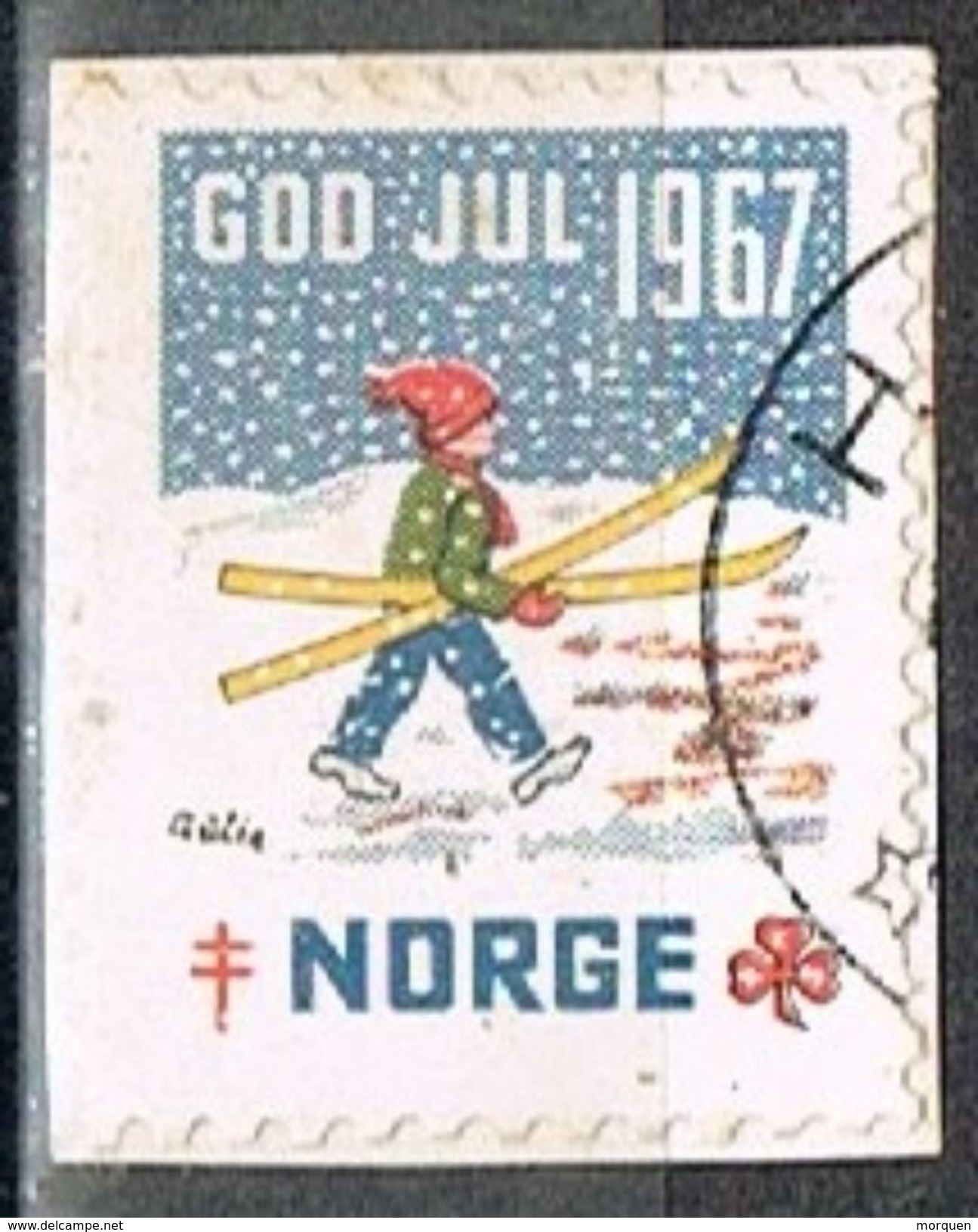 Sello Viñeta God Jul NORGE (Noruega) 1967, Navidad º - Plaatfouten En Curiosa