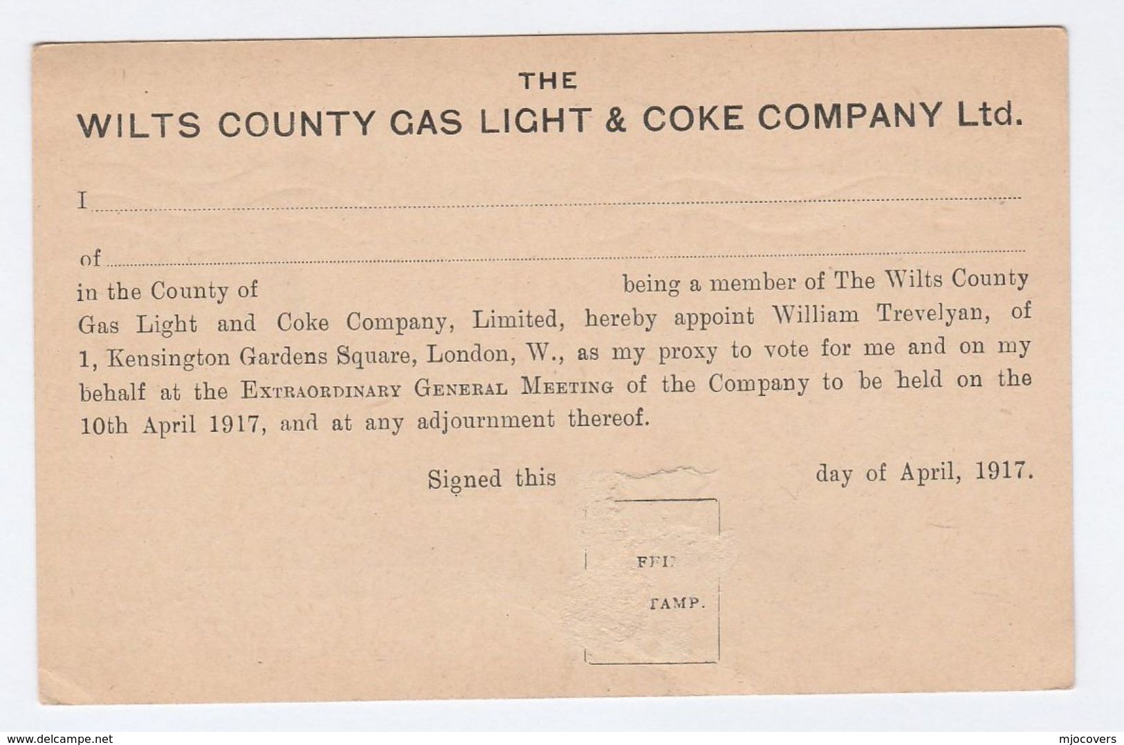 1917 GB Wilts County GAS LIGHT & COKE Co Postal STATIONERY CARD Gv Stamps Cover Energy Minerals - Gaz