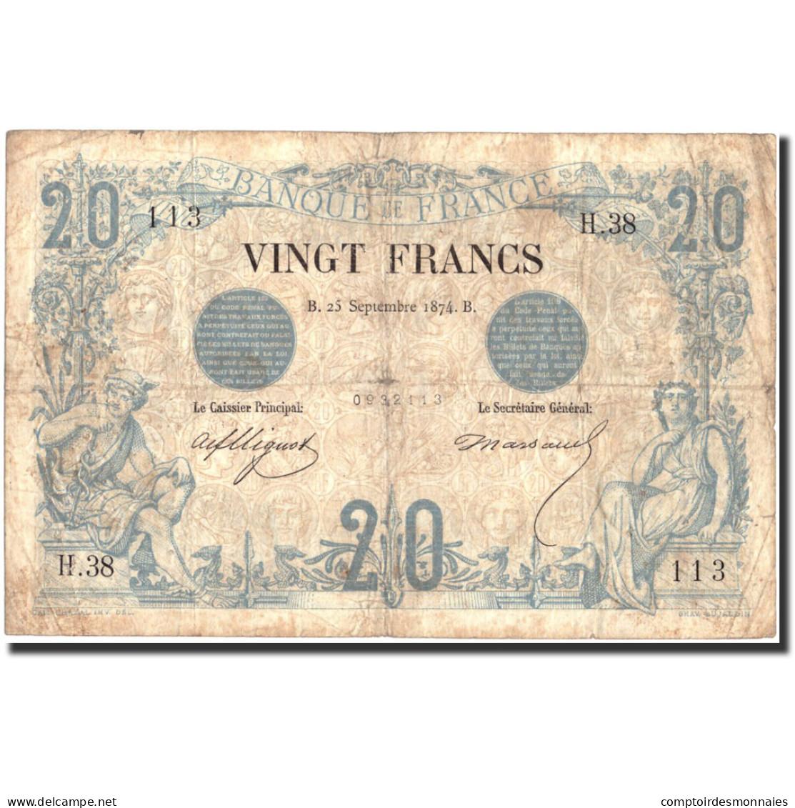 France, 5 Francs, 20 F 1874-1905 ''Noir'', 1874, 1874-09-25, TB, Fayette:9.1 - 20 F 1874-1905 ''Noir''