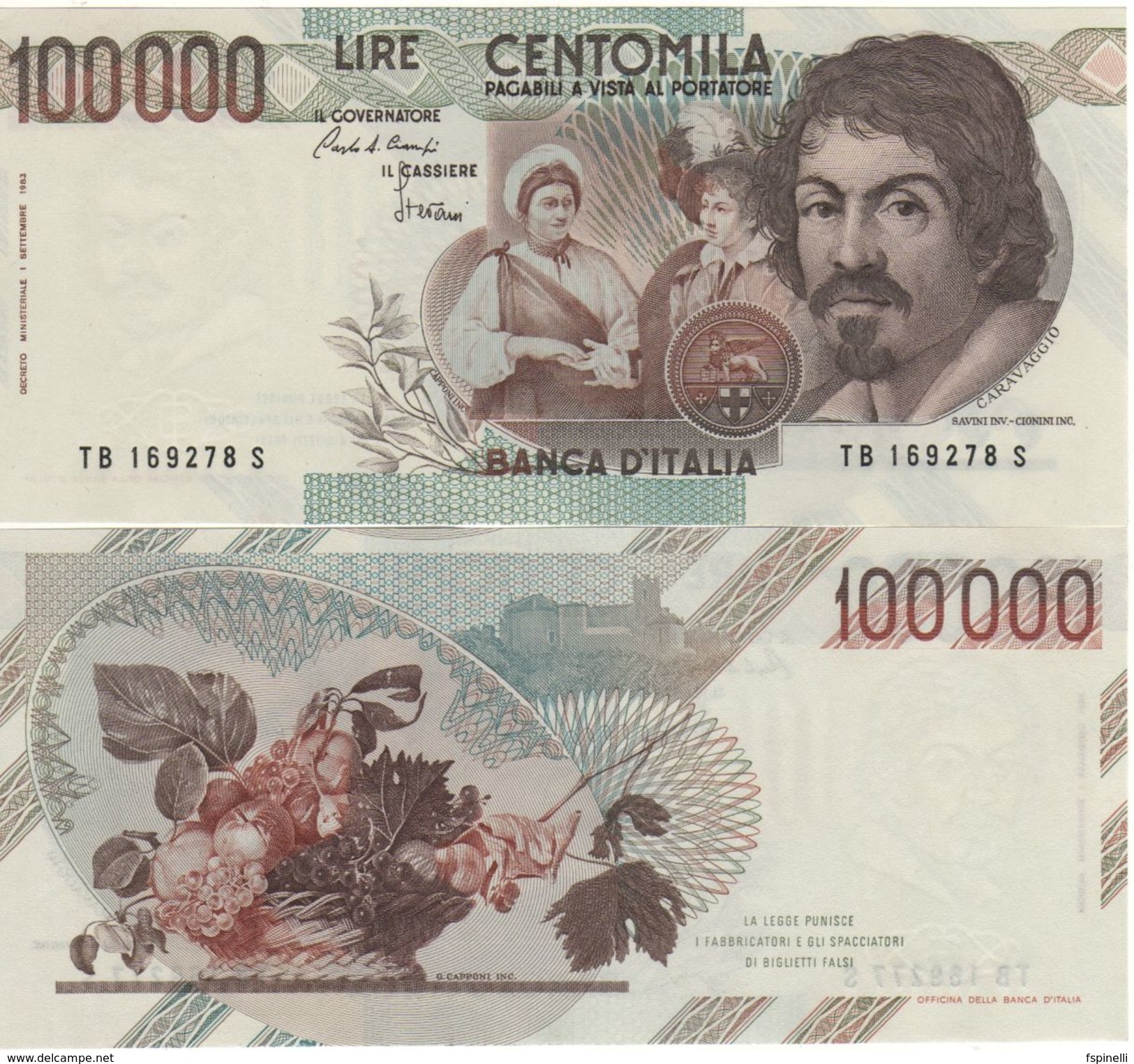 ITALY  100'000 Lire   (1983)     P110a  ( Ciampi-Stevani )   UNC - 100.000 Lire