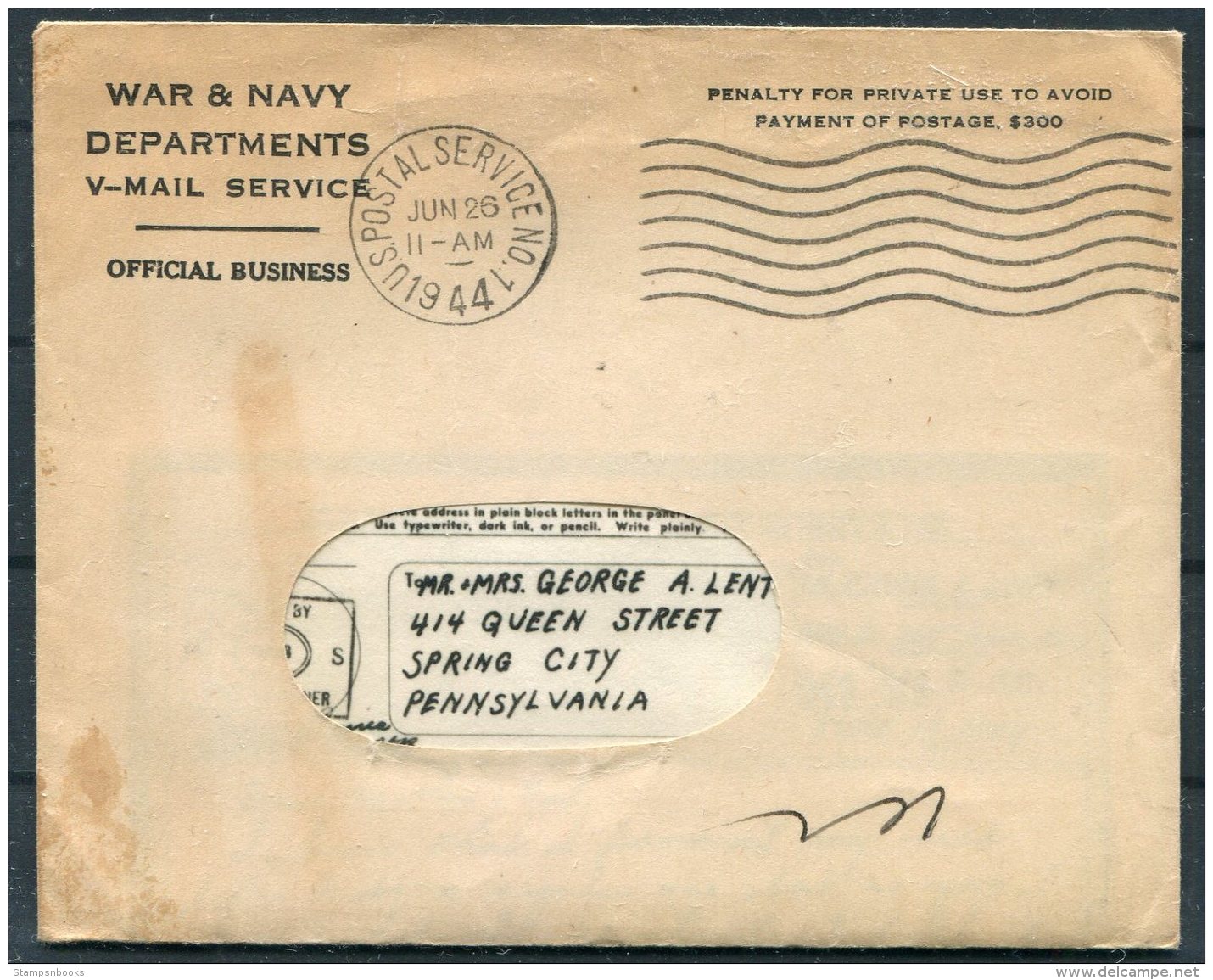 1944 Iceland USA Military APO 860 V-Mail + Cover - Spring City, Pennsylvania - Lettres & Documents