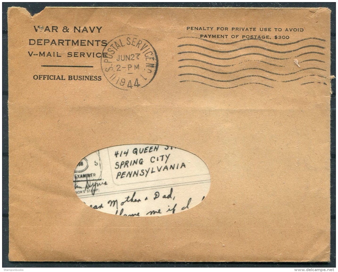 1944 Iceland USA Military APO 860 V-Mail + Cover - Spring City, Pennsylvania - Lettres & Documents