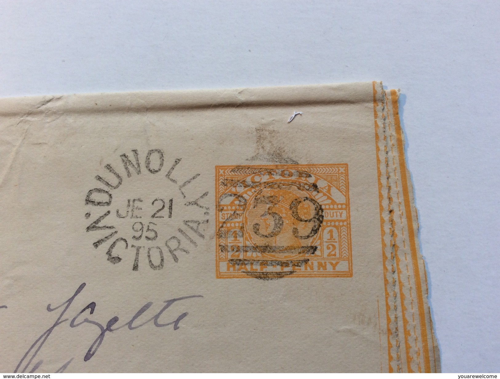 Victoria Postal Stationery Wrapper Duplex „DUNOLLY 239“ 1895 > Melbourne (Australia Cover Lettre Australie Entier - Storia Postale