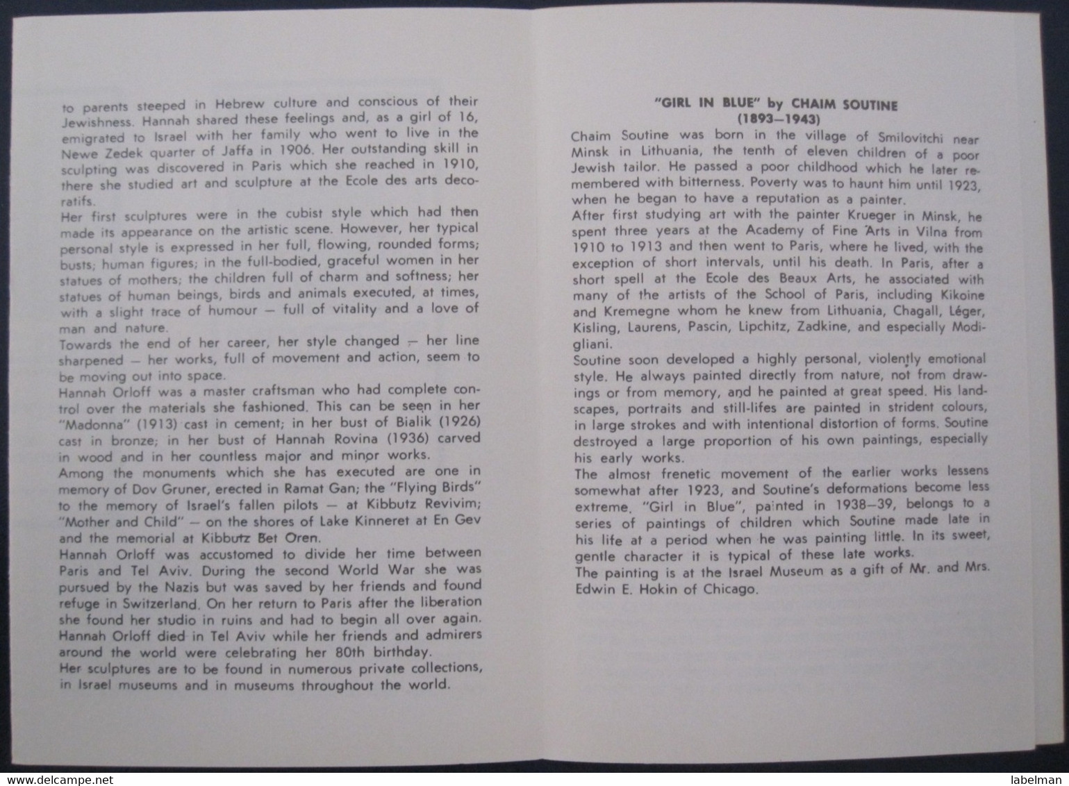 ISRAEL STAMP FIRST DAY ISSUE BOOKLET 1974 SCULPTURE PAINTING POSTAL HISTORY AIRMAIL JERUSALEM TEL AVIV POST JUDAICA - Gebraucht (mit Tabs)