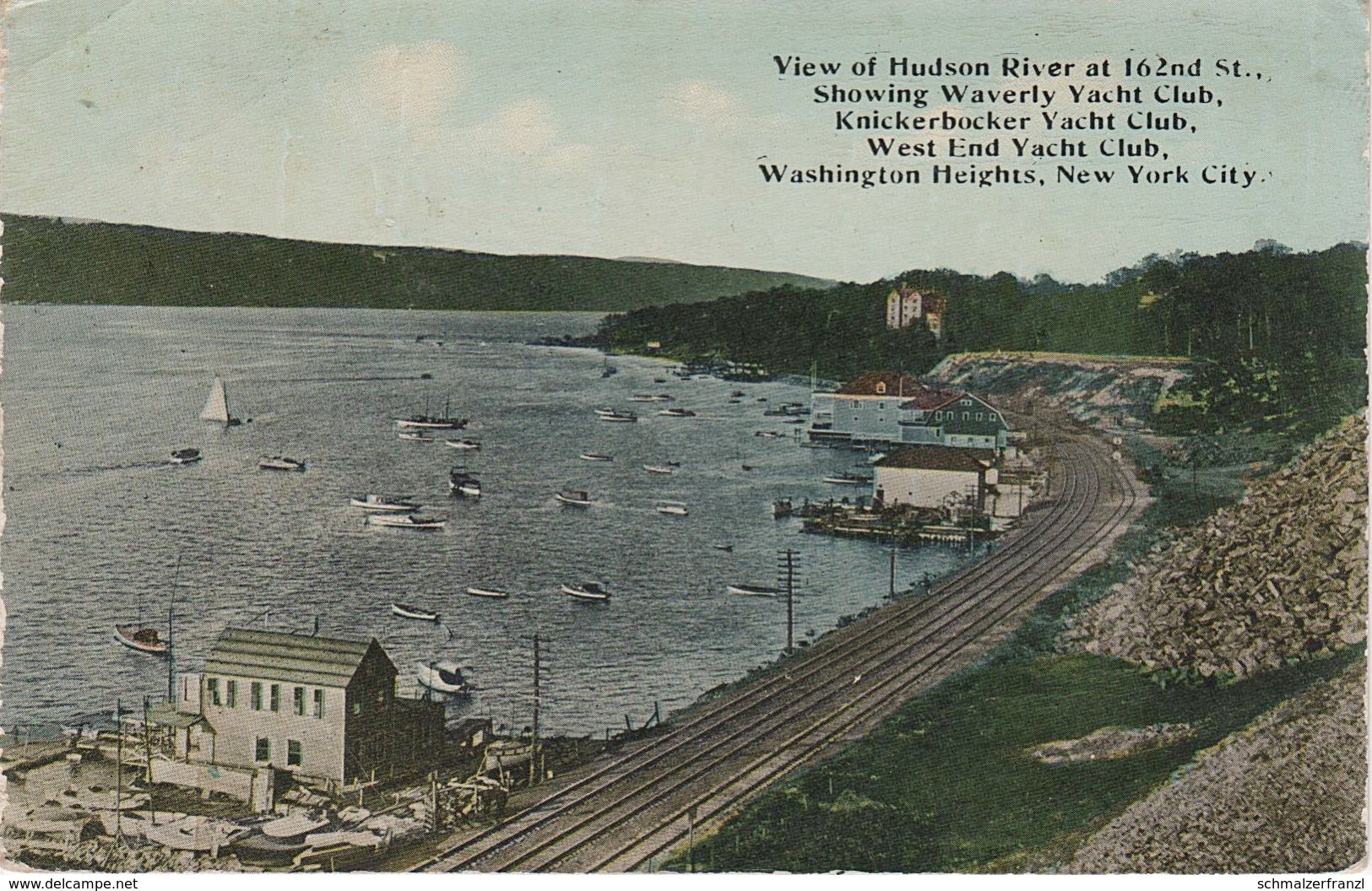 AK New York City Hudson River 162nd Street Waverly Knickerbocker West End Yacht Club Washington Heights Railway Line NY - Hudson River