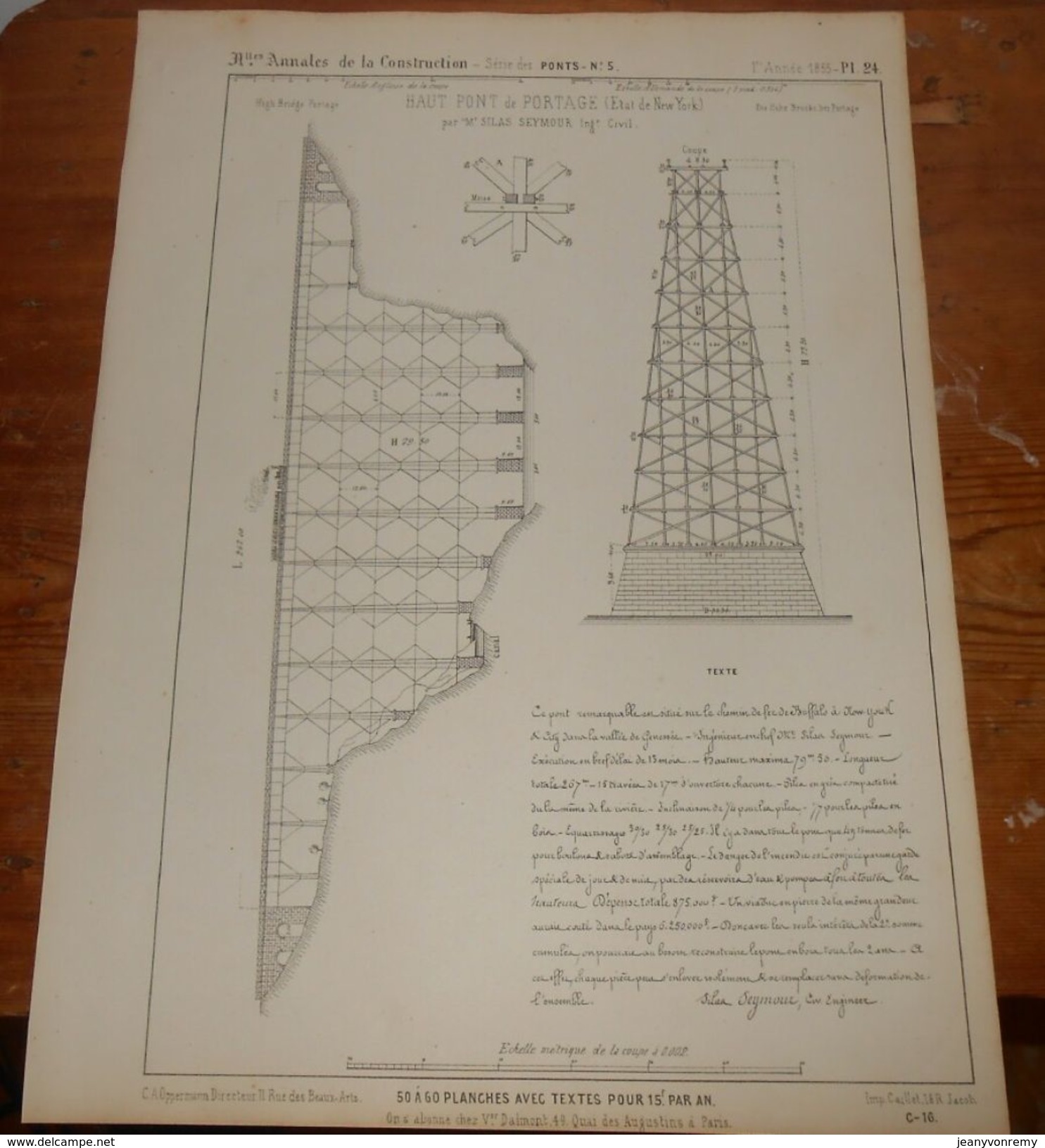 Plan De La Grande Charpente En Tôle De La Gare De Saint Germain à Paris. 1855. - Arbeitsbeschaffung