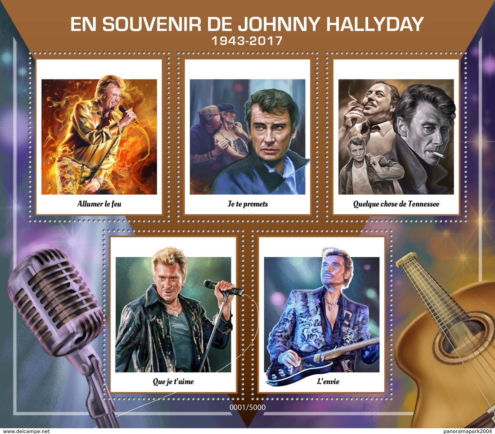 Vignettes Timbres Johnny Hallyday 1943 - 2017 Souvenir Hommage COLLECTOR 5000 Ex - Objets Dérivés