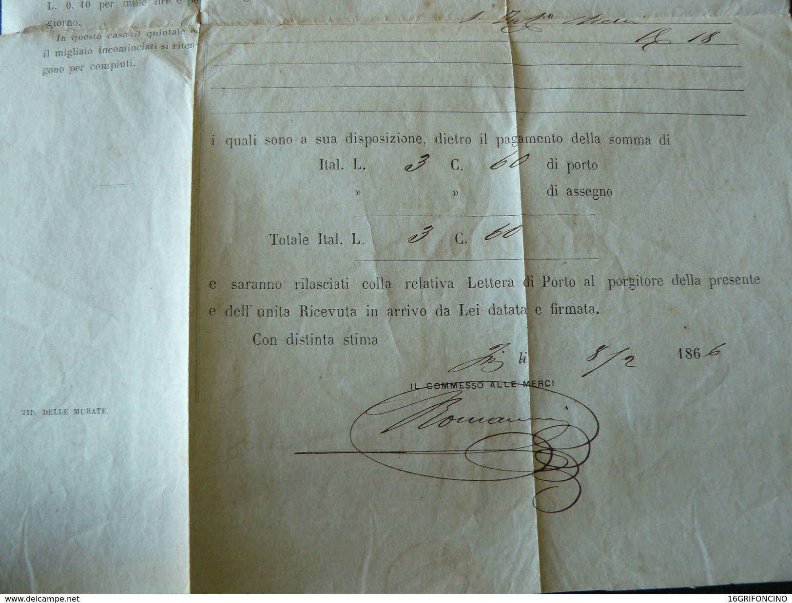 1866 LETTER WITH ANCIENT UNPAID-POSTAGE-STAMP OF 10 Cent. HIGH VALUE..//..SEGNATASSE DA 10 Cent.OCRA.....ALTO VALORE - Taxe