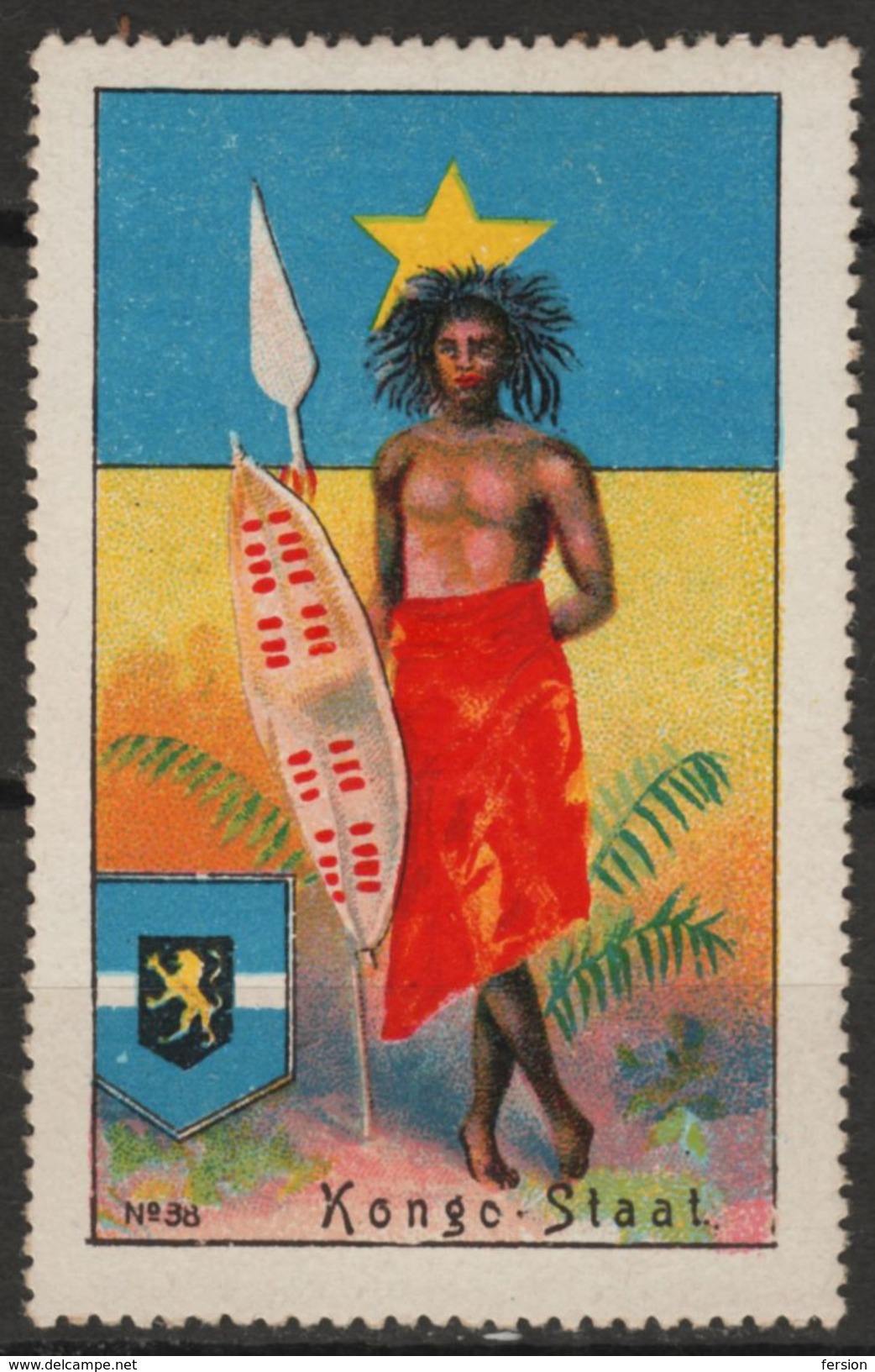 Indigenous Warrior - Congo Kongo National Costume  / Folk Art / Flag / Coat Of Arms - Cinderella / Label / Vignette - MH - Altri & Non Classificati
