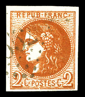 O N°40B, 2c Brun-rouge Obl GC, Jolie Pièce. TB (signé Brun)   Qualité: O   Cote: 330 Euros - 1870 Ausgabe Bordeaux