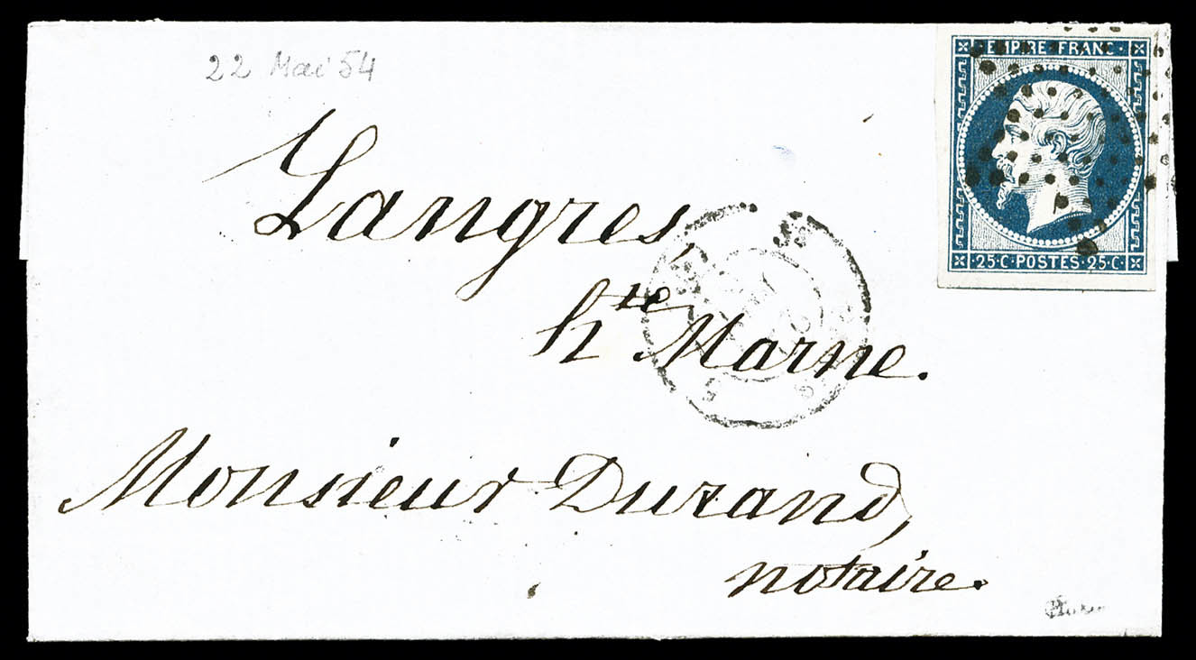 O N°15, 25c Bleu Seul Sur Lettre, Très Jolie Pièce, TTB (signée Calves/certificat)   Qualité: O   Cote: 500 Euros - 1849-1876: Klassik