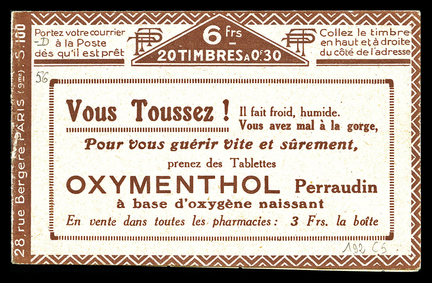 ** N°192-C5, Série 100-D, OXYMENTHOL X2, Décalque Sur La Gomme. TB   Qualité: ** - Sonstige & Ohne Zuordnung