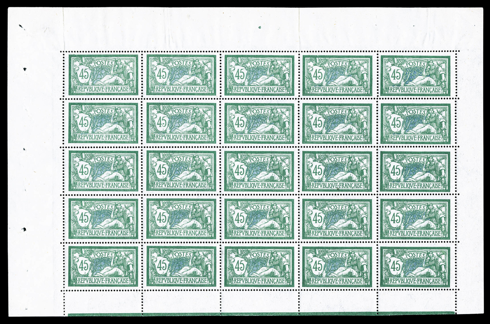 ** N°143, Merson, 45c Vert Clair Et Bleu En Feuille Complête De 25 Exemplaires, Fraîcheur Postale, Très Bon Centrage, SU - Ganze Bögen