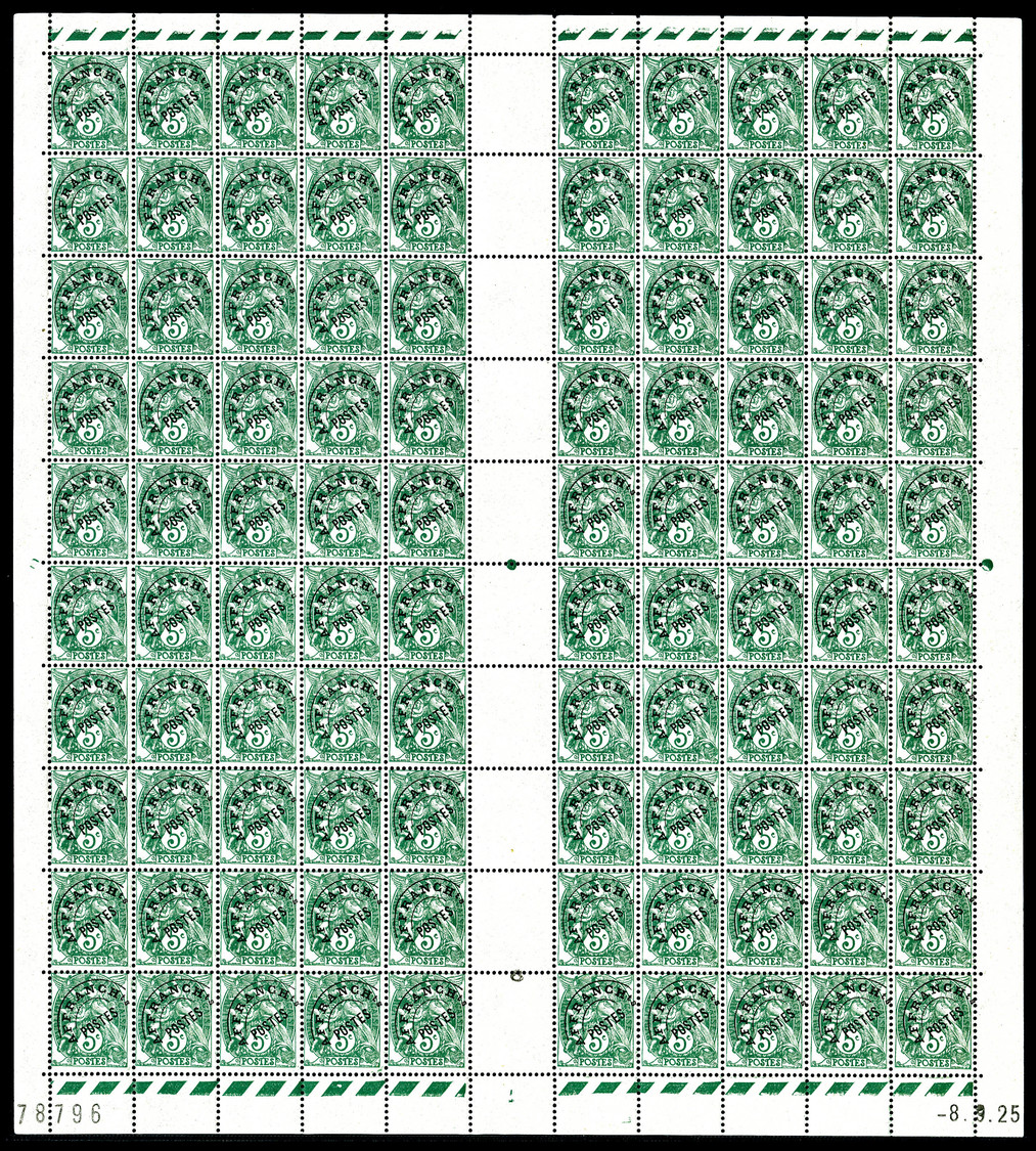 ** Préoblitéré, N°41, 5c Blanc Surchargé En Feuille Complète De 100 Exemplaires. TTB (certificat)   Qualité: **   Cote:  - Ganze Bögen