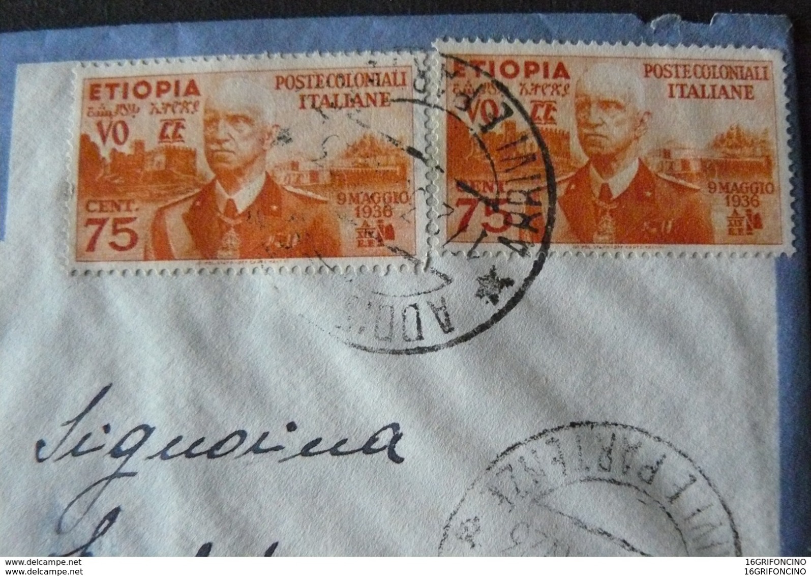 1938 LETTER FROM ADDIS ABEBA TO  ITALY + 2 POSTAGESTAMPS HIGH VALUE/2 FRANCOBOLLI DI ALTO VALORE SU LETTERA .. - Ethiopie