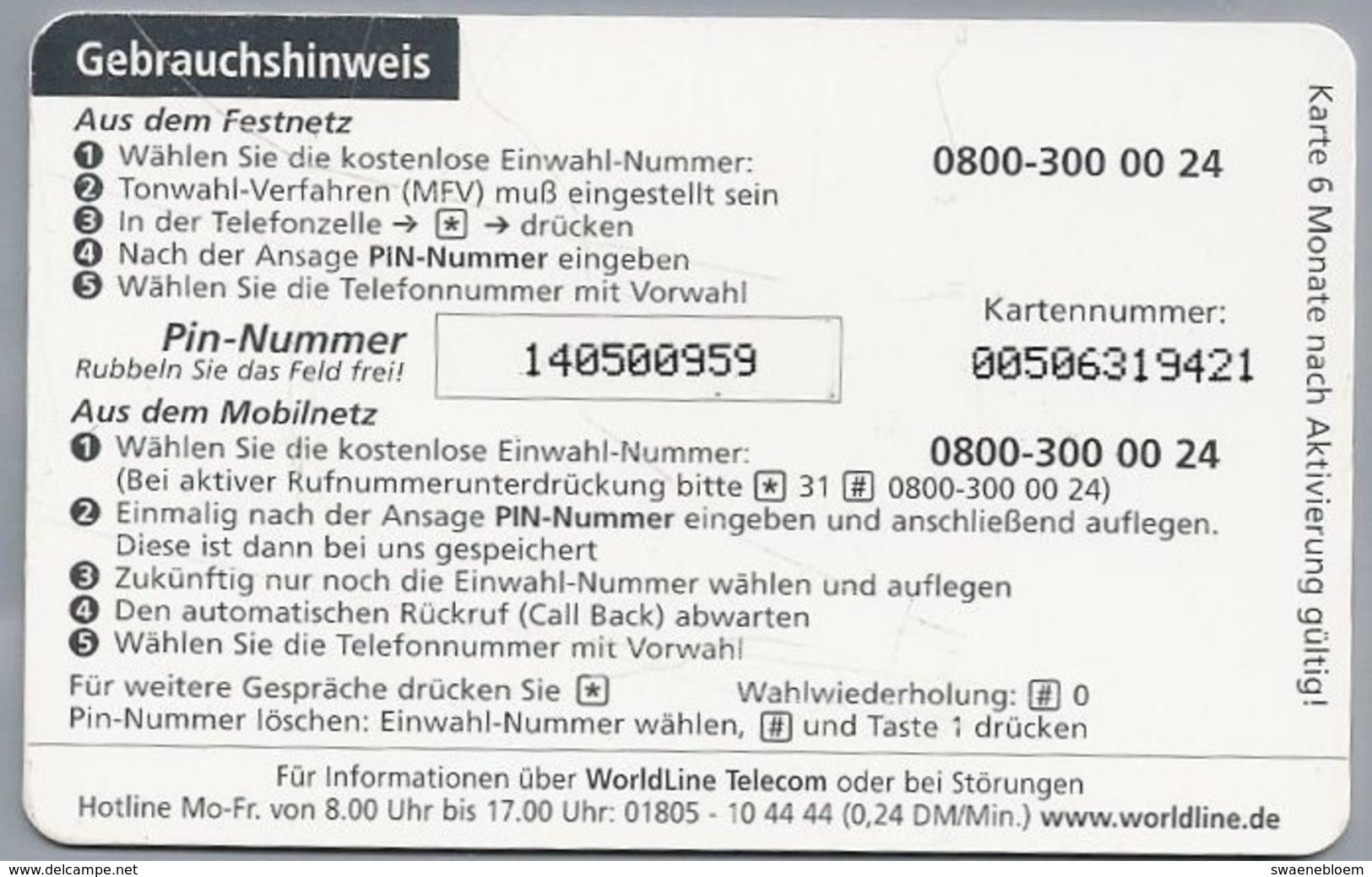 DE.- INTERNATIONAL PHONECARD. WORLDLINE. Call Africa.  € 10.23 / DM 20. Prepaid Phone Card. 2 Scans. - Cellulari, Carte Prepagate E Ricariche