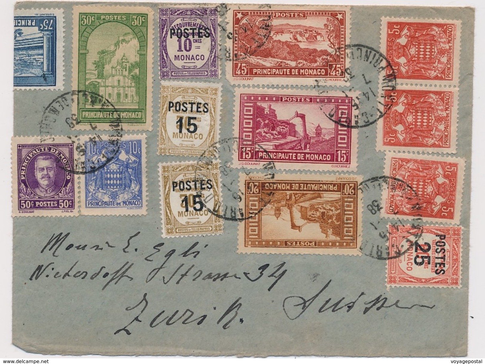 Lettre Recommandée Monte Carlo Monaco Timbres Recouvrements Pour Zurich - Covers & Documents