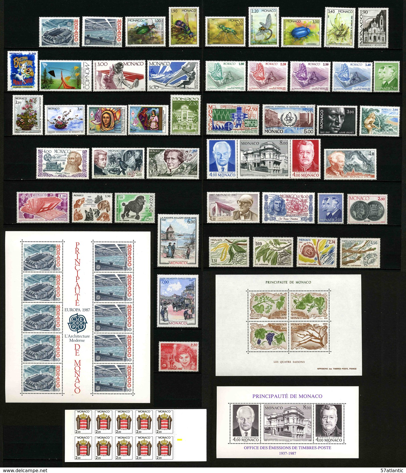 MONACO - ANNEE COMPLETE 1987 - AVEC PREOS, BLOCS, CARNET -  46 TIMBRES NEUFS ** + 3 BLOCS NEUFS ** + 1 CARNET ** - Années Complètes