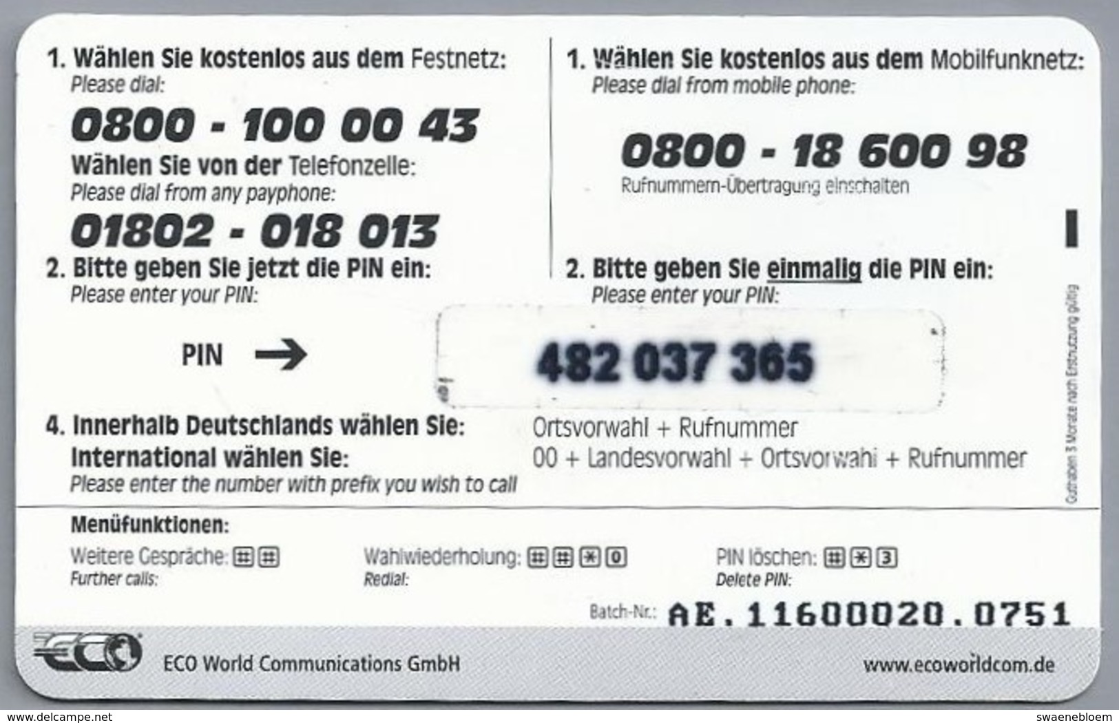 DE.- INTERNATIONAL PHONECARD - KING CALLING CARD 777. 5 Euro -  2 Scans. - GSM, Cartes Prepayées & Recharges