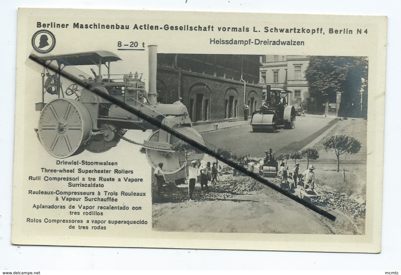 Carte - Rouleaux Compresseurs à Trois Rouleaux à Vapeur Surchauffée- Berliner Maschinenbau - Berlin N 4  -  Rouleau - Traktoren