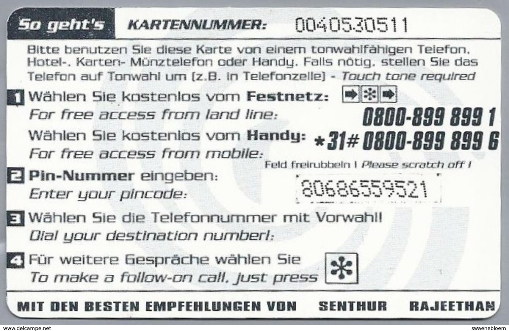 DE.- INTERNATIONAL PHONECARD - One Touch Telecard. 5 Euro -  2 Scans. - GSM, Cartes Prepayées & Recharges