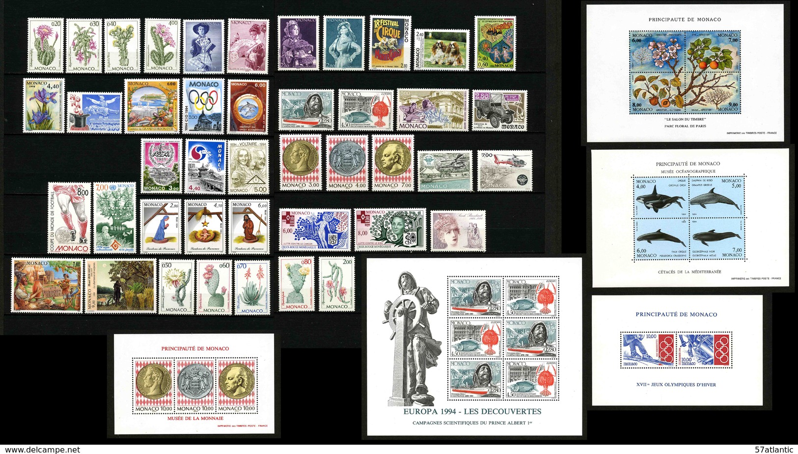 MONACO - ANNEE COMPLETE 1994 - AVEC BLOCS -  43 TIMBRES NEUFS ** + 5 BLOCS NEUFS ** - Années Complètes